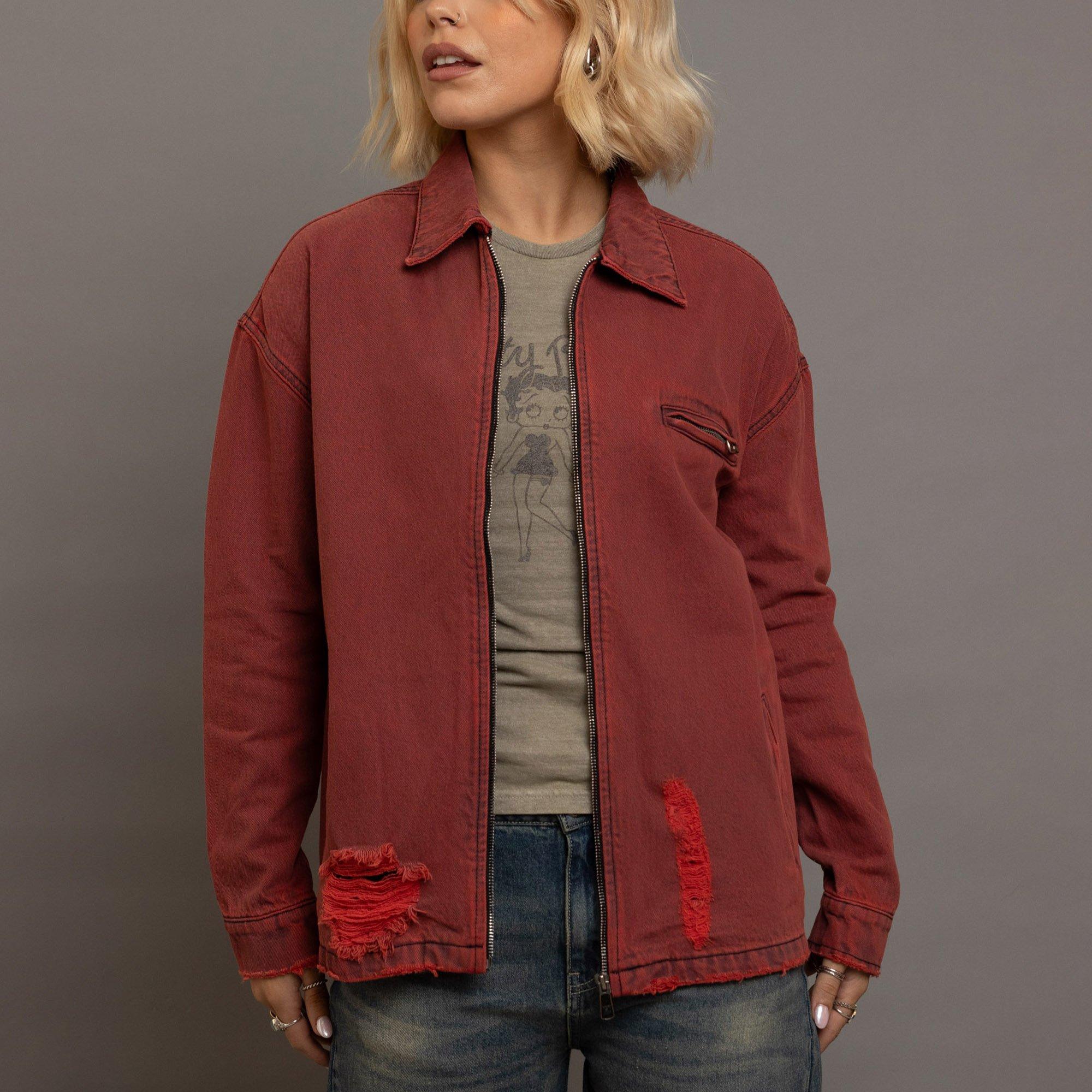 RED - Daisy Street - Cotton Long Sleeve Embroidery Denim Jacket - 2
