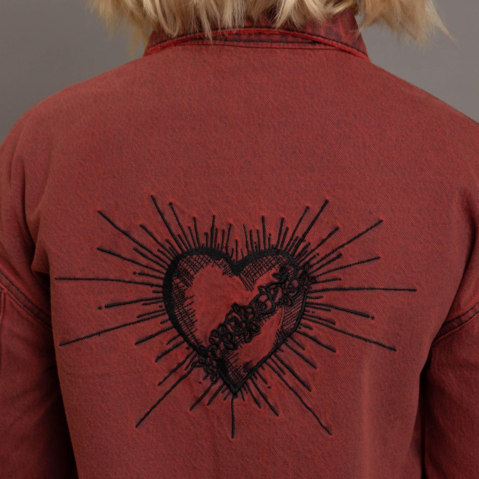 RED - Daisy Street - Cotton Long Sleeve Embroidery Denim Jacket - 3