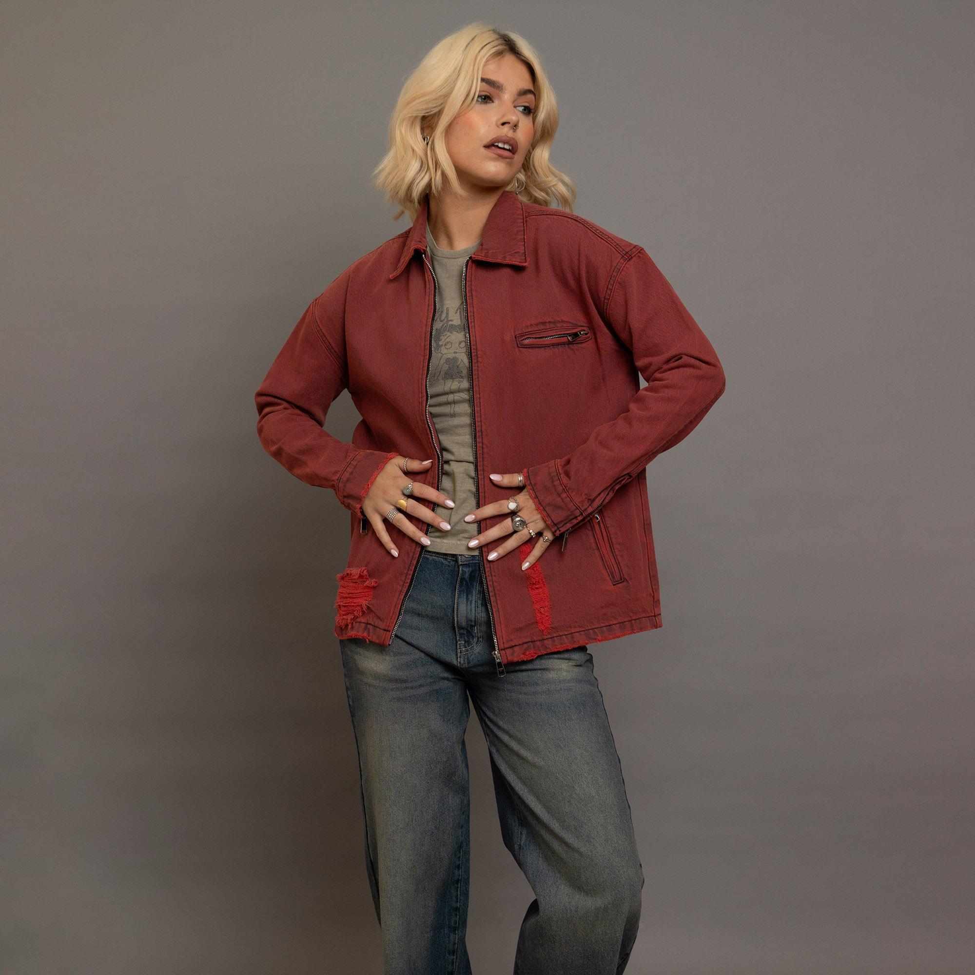 RED - Daisy Street - Cotton Long Sleeve Embroidery Denim Jacket - 5