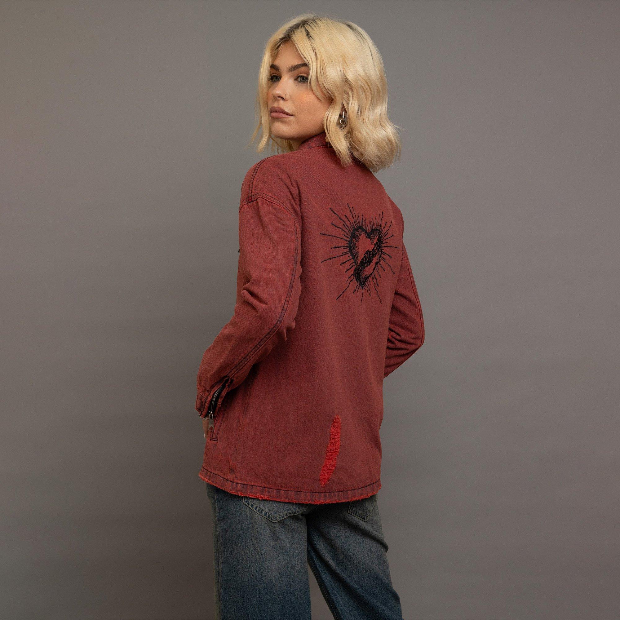 RED - Daisy Street - Cotton Long Sleeve Embroidery Denim Jacket - 7