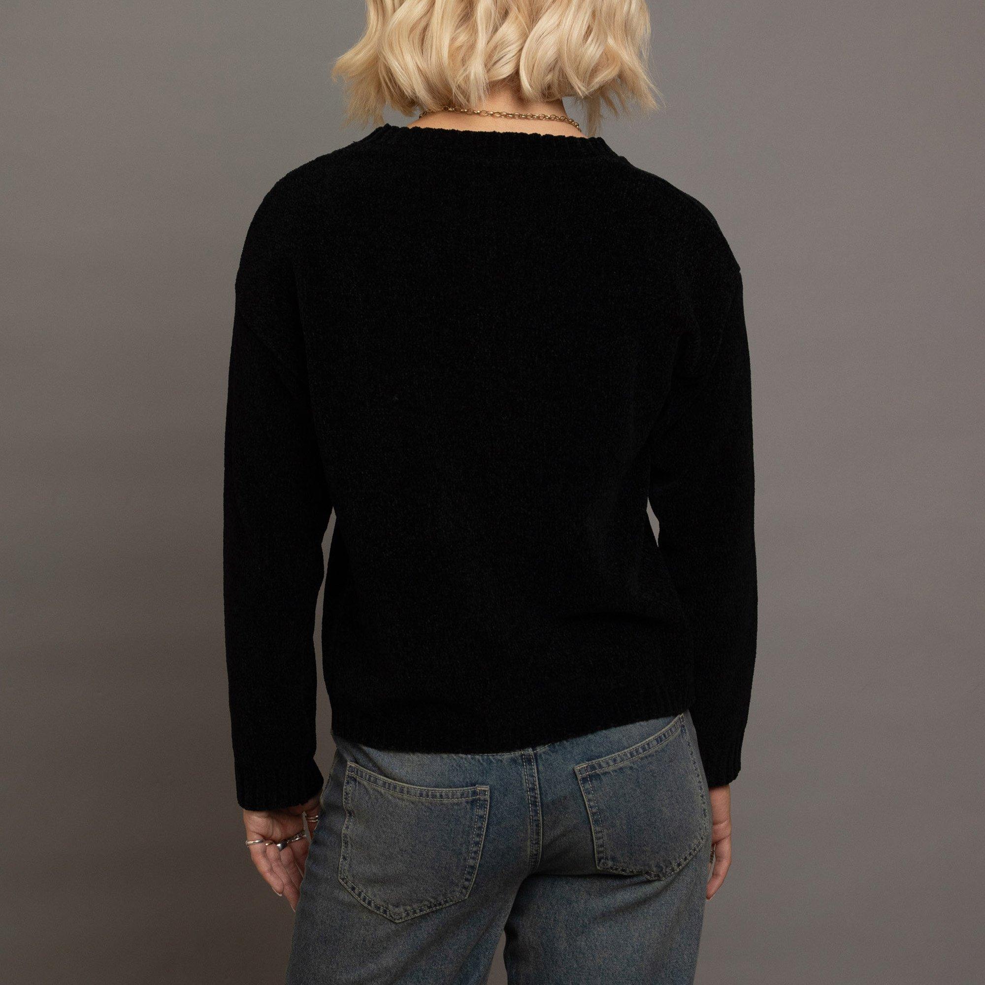 BLACK - Daisy Street - Chenille Bow Motif Womens Sweater - 2