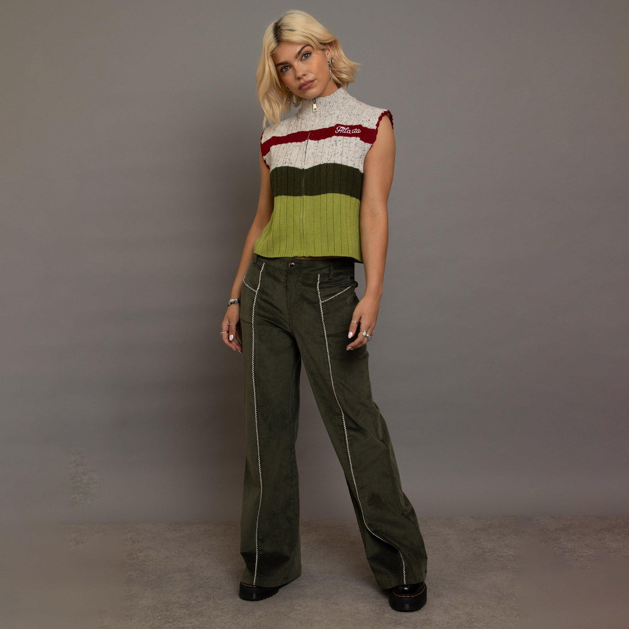 GREEN - Daisy Street - Womens Corduroy Flared Trousers - 3