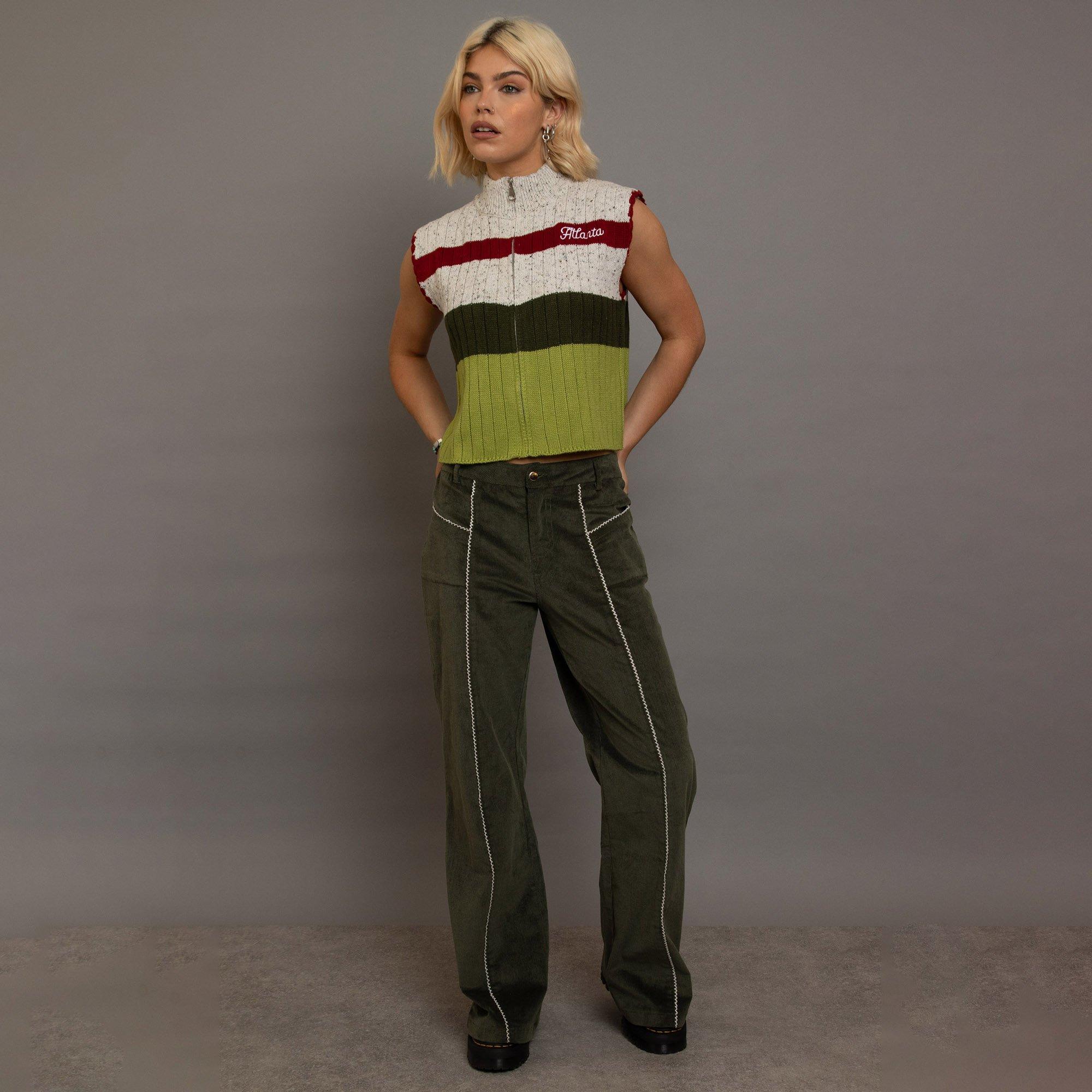 GREEN - Daisy Street - Womens Corduroy Flared Trousers - 4