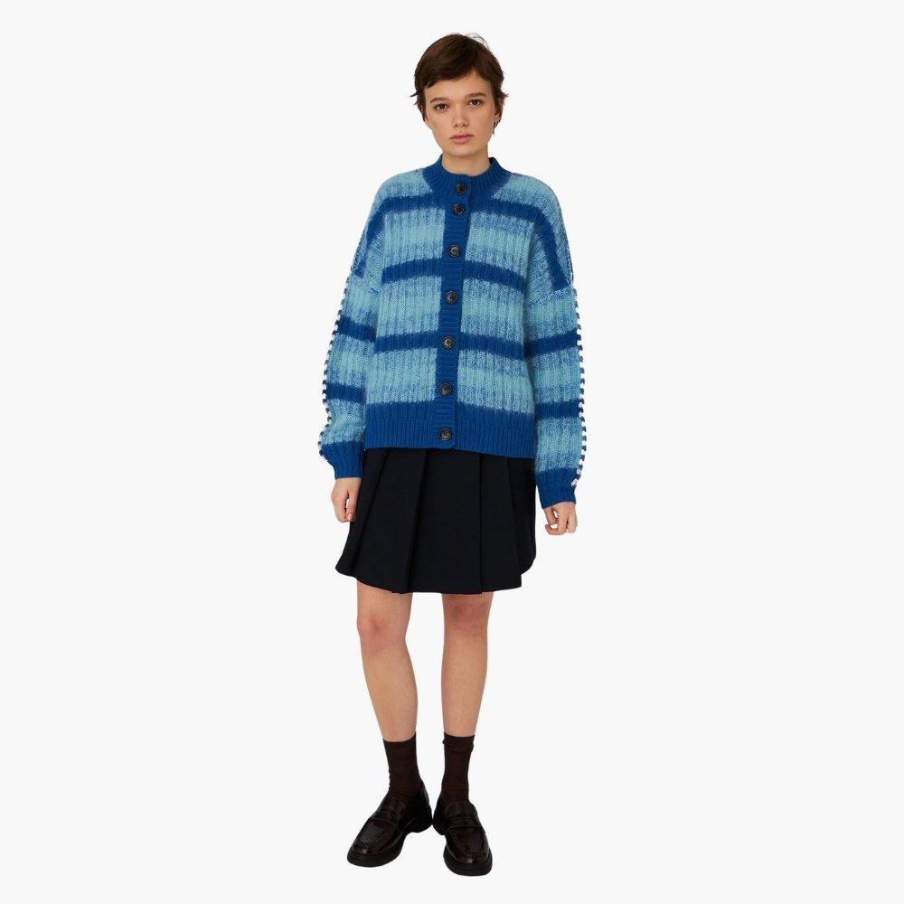 313 Blue - Stella Nova - Stella Nova Mixed Stripes Wool / Mohair Cardigan - Blue Stripes - 3