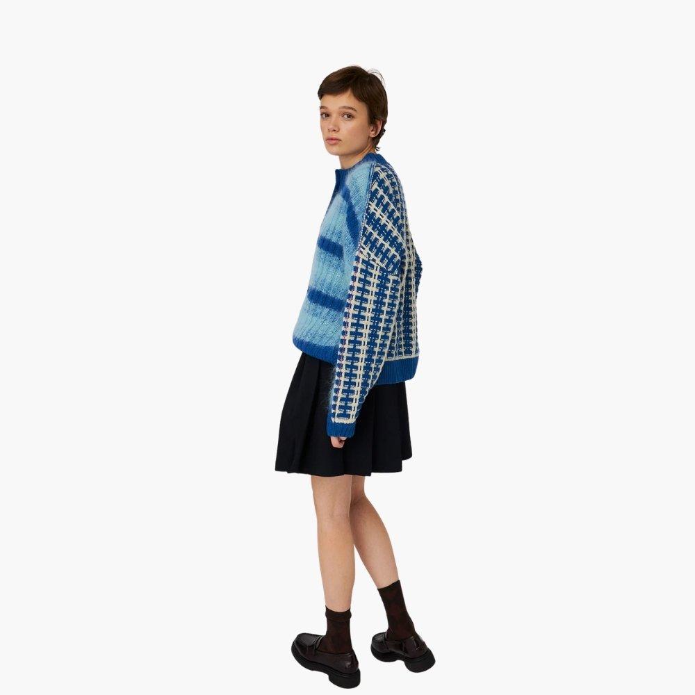 313 Blue - Stella Nova - Stella Nova Mixed Stripes Wool / Mohair Cardigan - Blue Stripes - 4