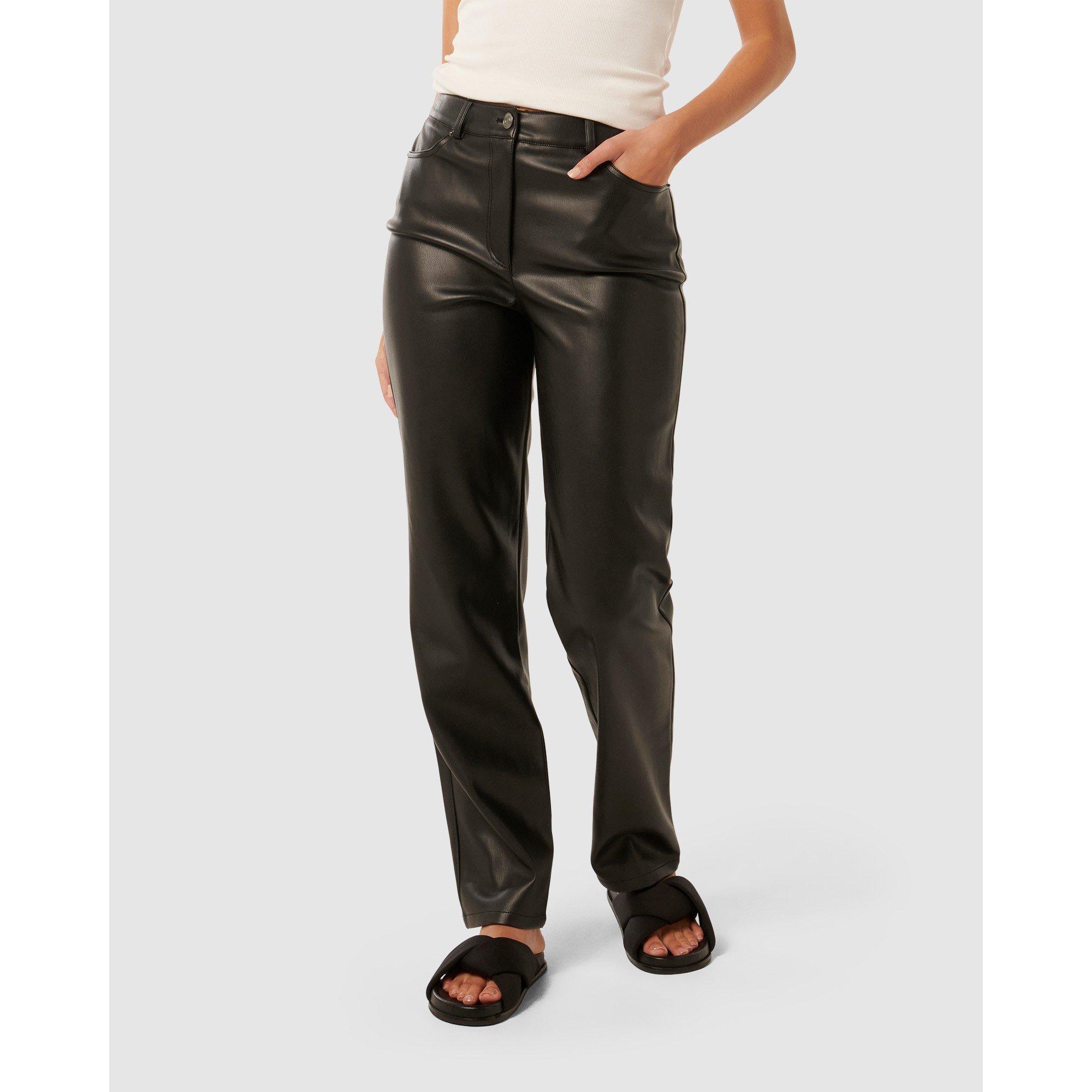 Black - Forever New - Una Vegan Leather Straight Leg Pants - 3