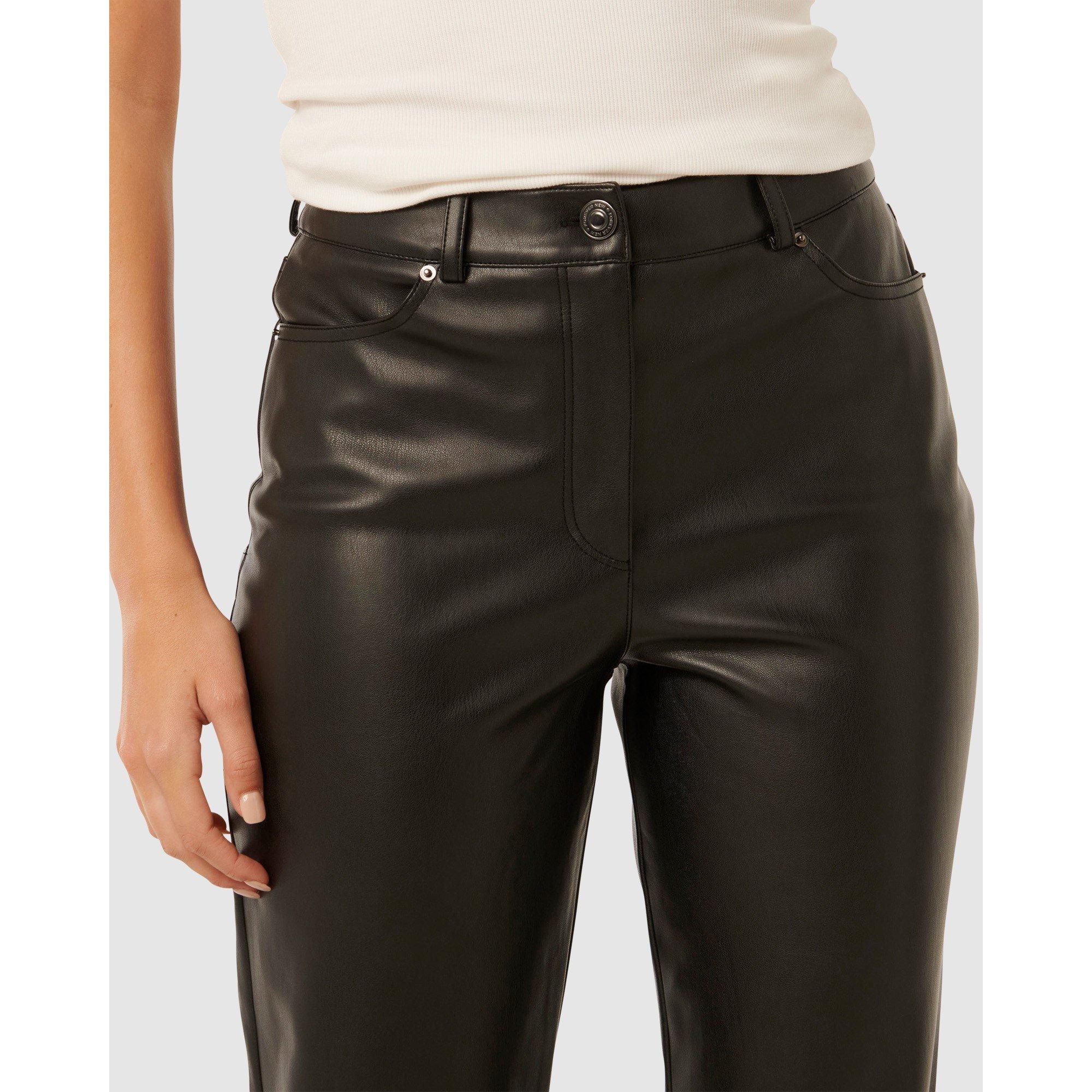 Black - Forever New - Una Vegan Leather Straight Leg Pants - 4