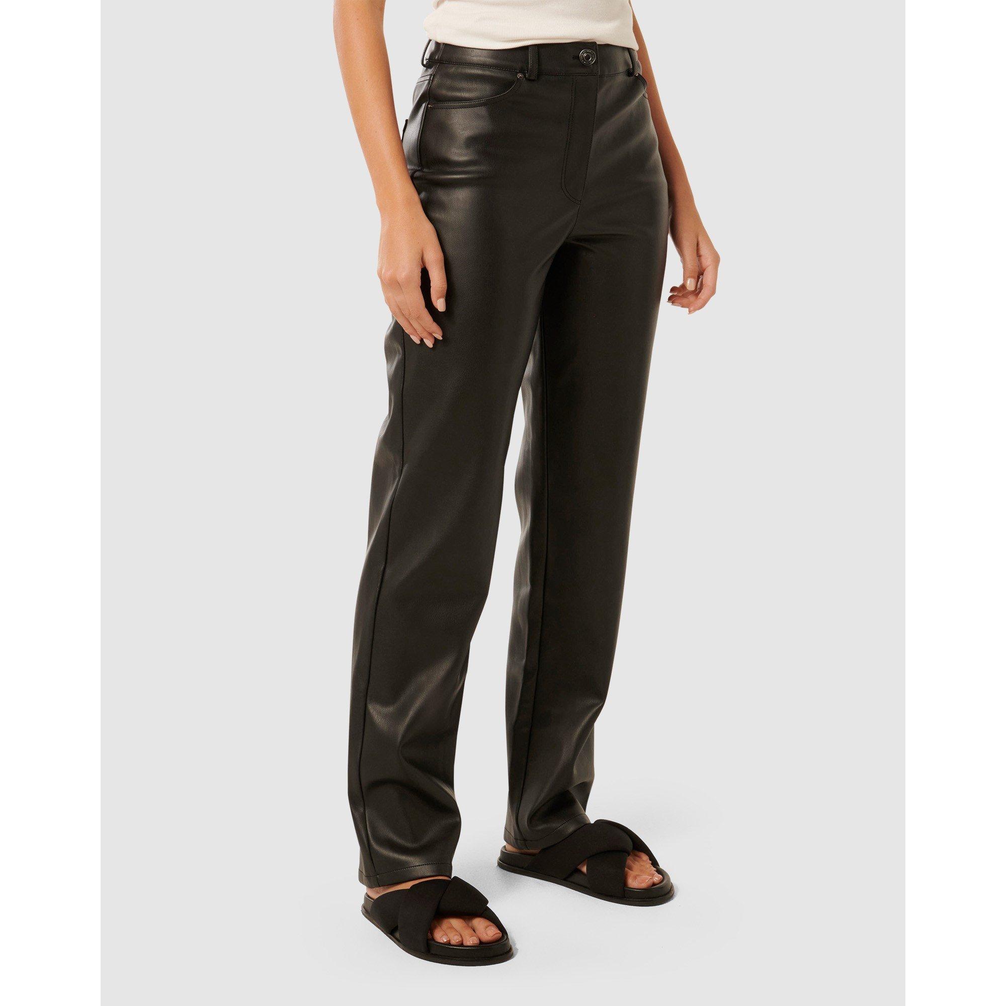 Black - Forever New - Una Vegan Leather Straight Leg Pants - 5