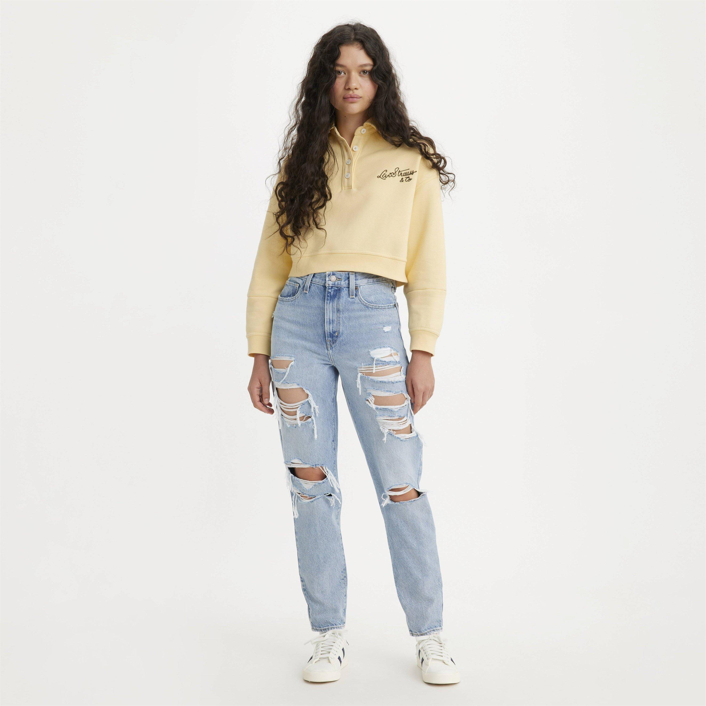Z7069 Indigo - Levis - Women's High Waist Ripped Mom Straight Leg Jeans - 1