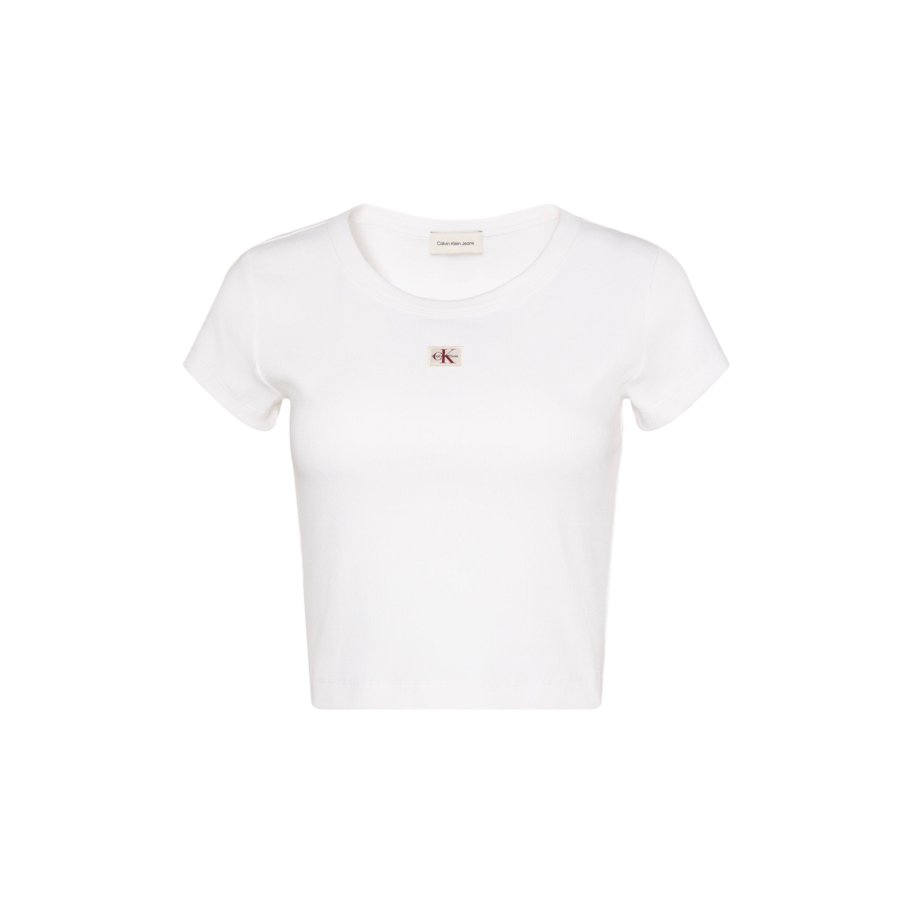 Calvin Klein Jeans Women's Woven Ribbed Baby Tee - White - 8 (XS)