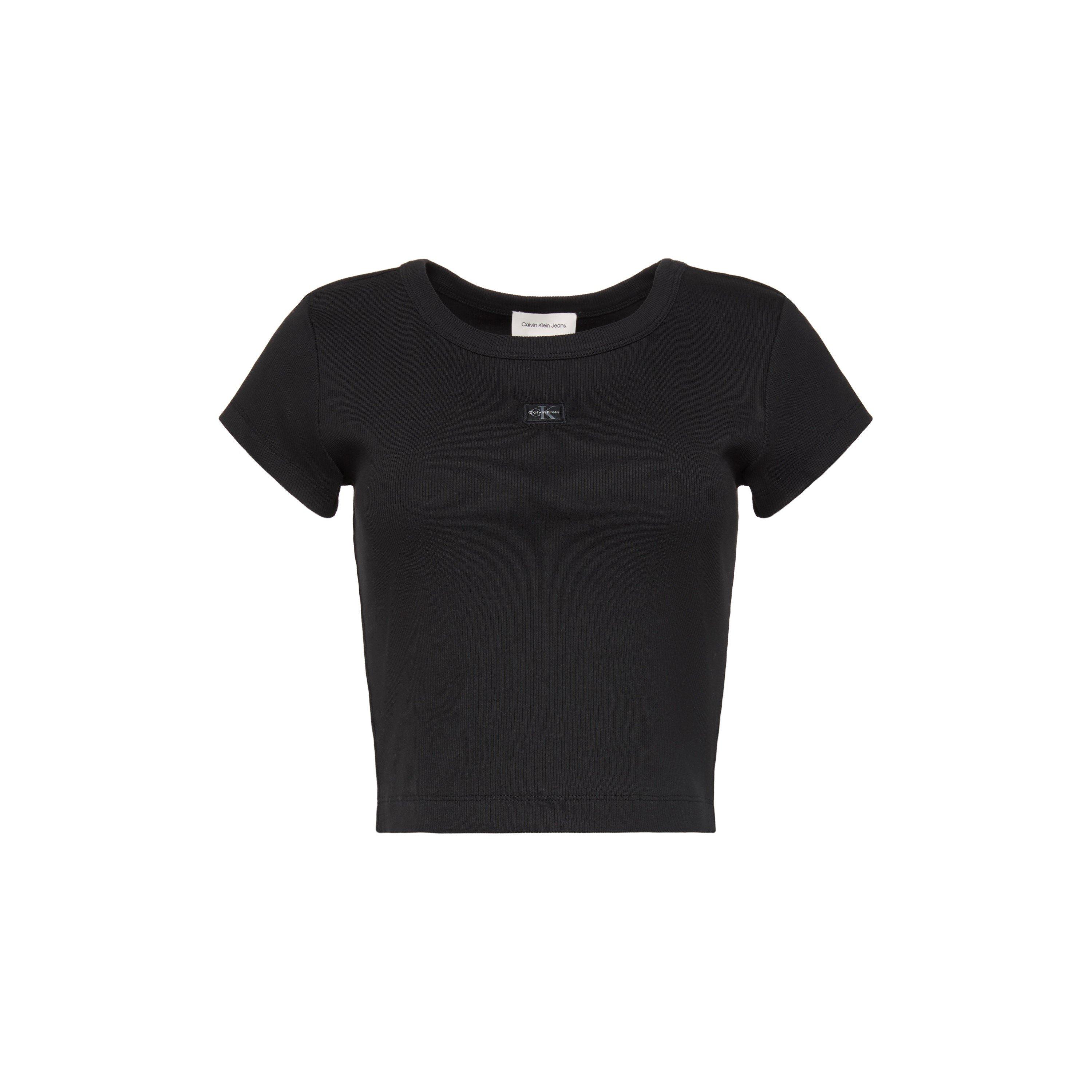 Calvin Klein Jeans Women's Woven Ribbed Baby Tee - Black - 8 (XS)