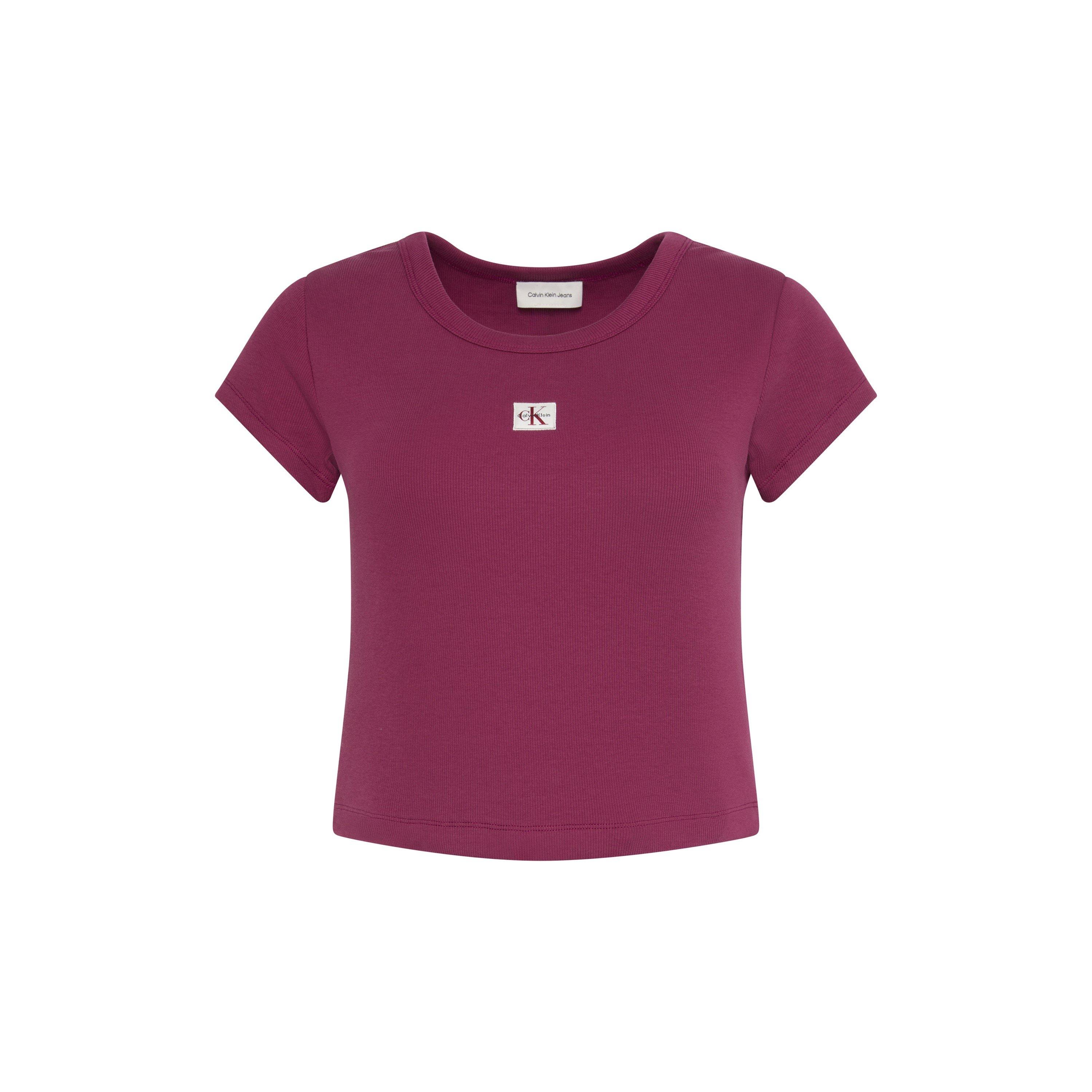 Calvin Klein Jeans Women's Woven Ribbed Baby Tee - Red - 8 (XS)