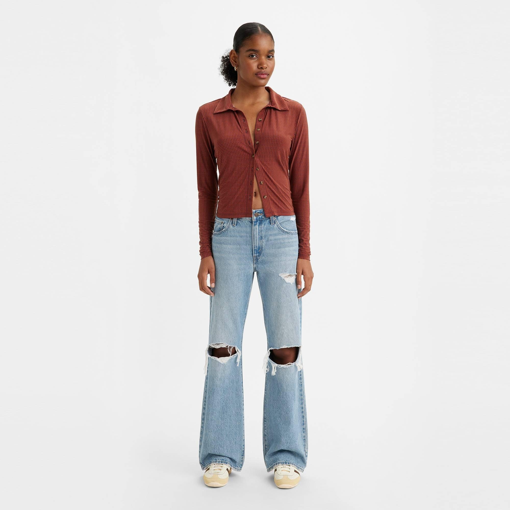 Levis Women's Medium Indigo Baggy Wide Leg Jeans - Flea Market - 24 L33