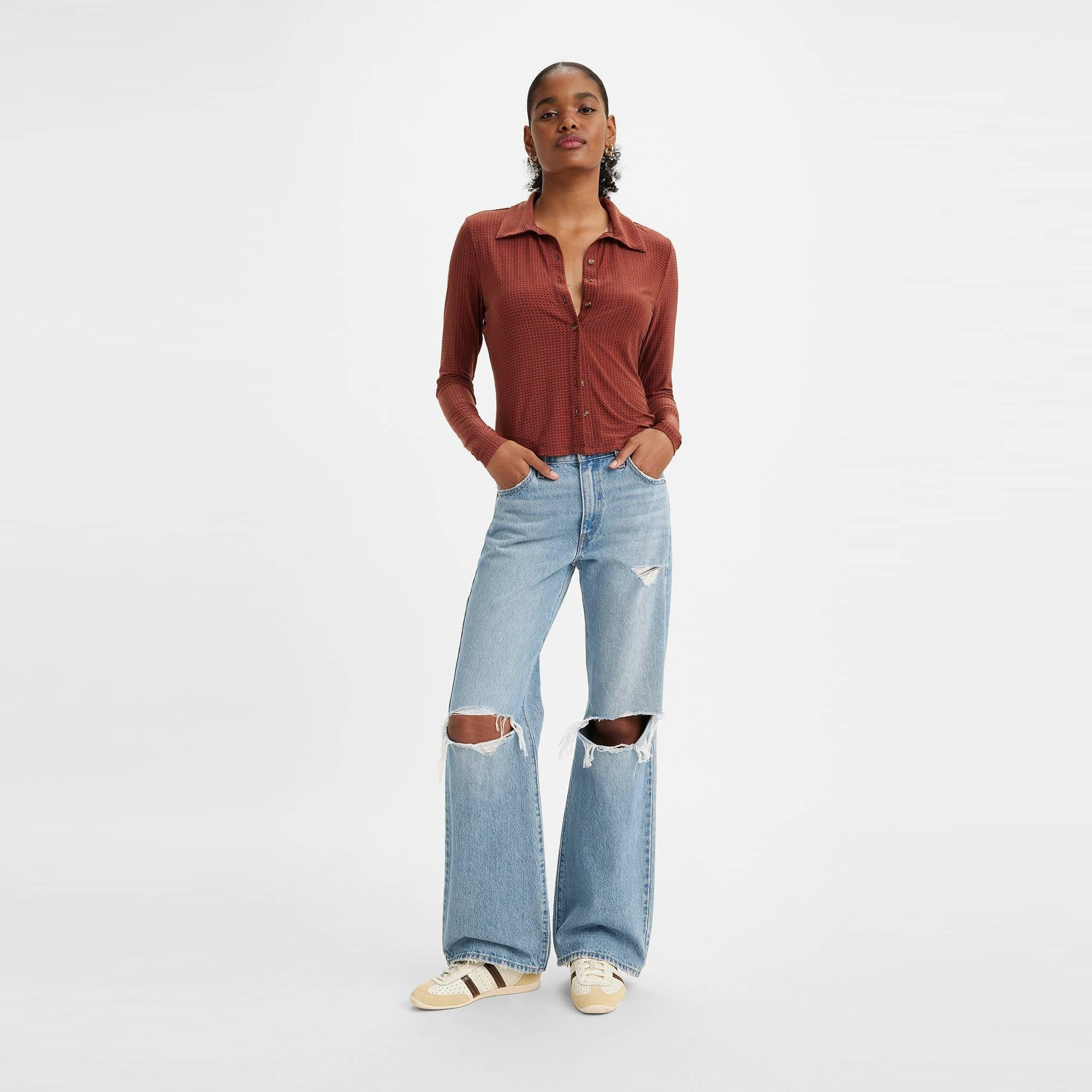 Mercatino delle pulci - Levis - Women's Medium Indigo Baggy Wide Leg Jeans - 2