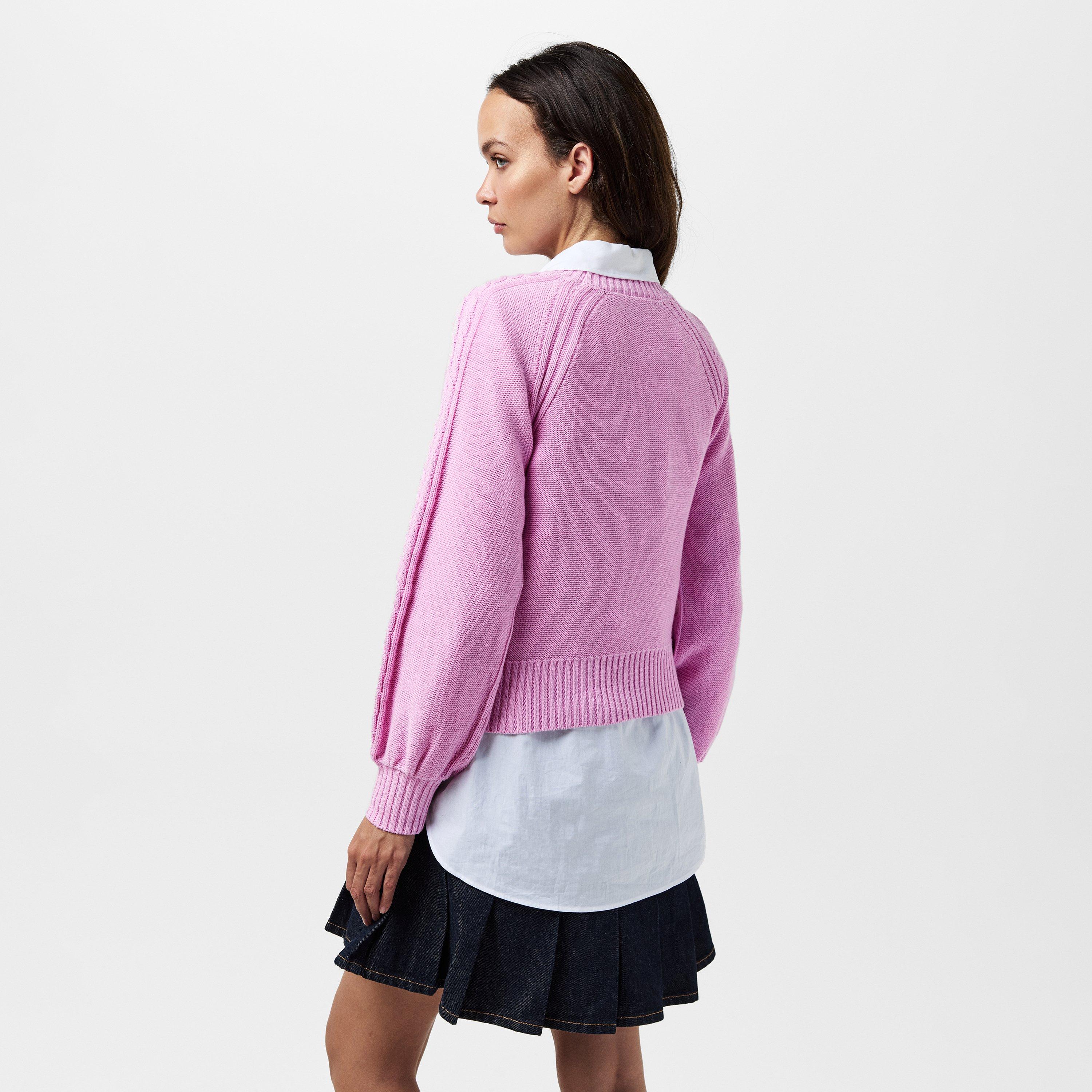 Bubblegum Pink - French Connection - Women's Lily Cable Sleeve Crew Neck Jumper - 4