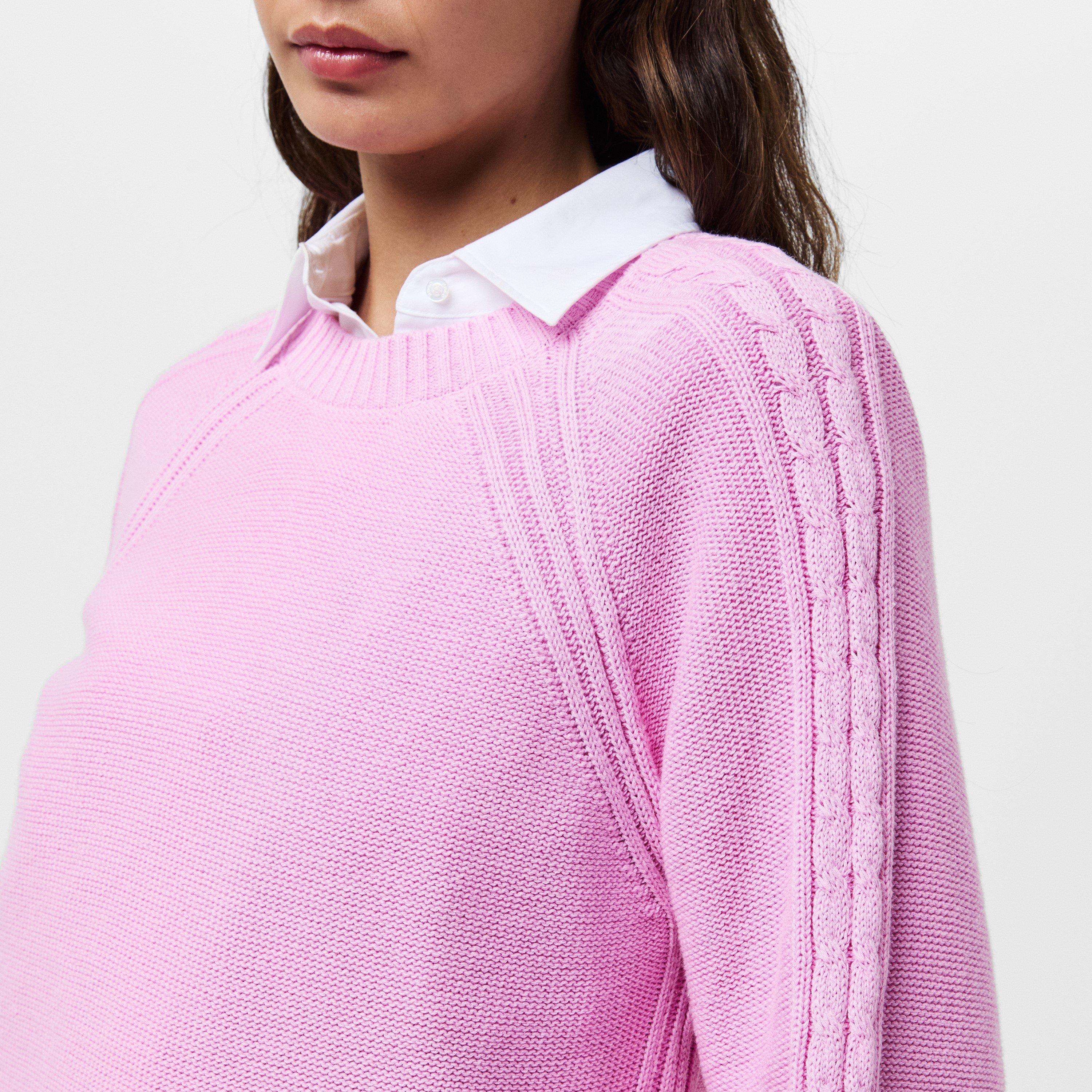 Bubblegum Pink - French Connection - Women's Lily Cable Sleeve Crew Neck Jumper - 5