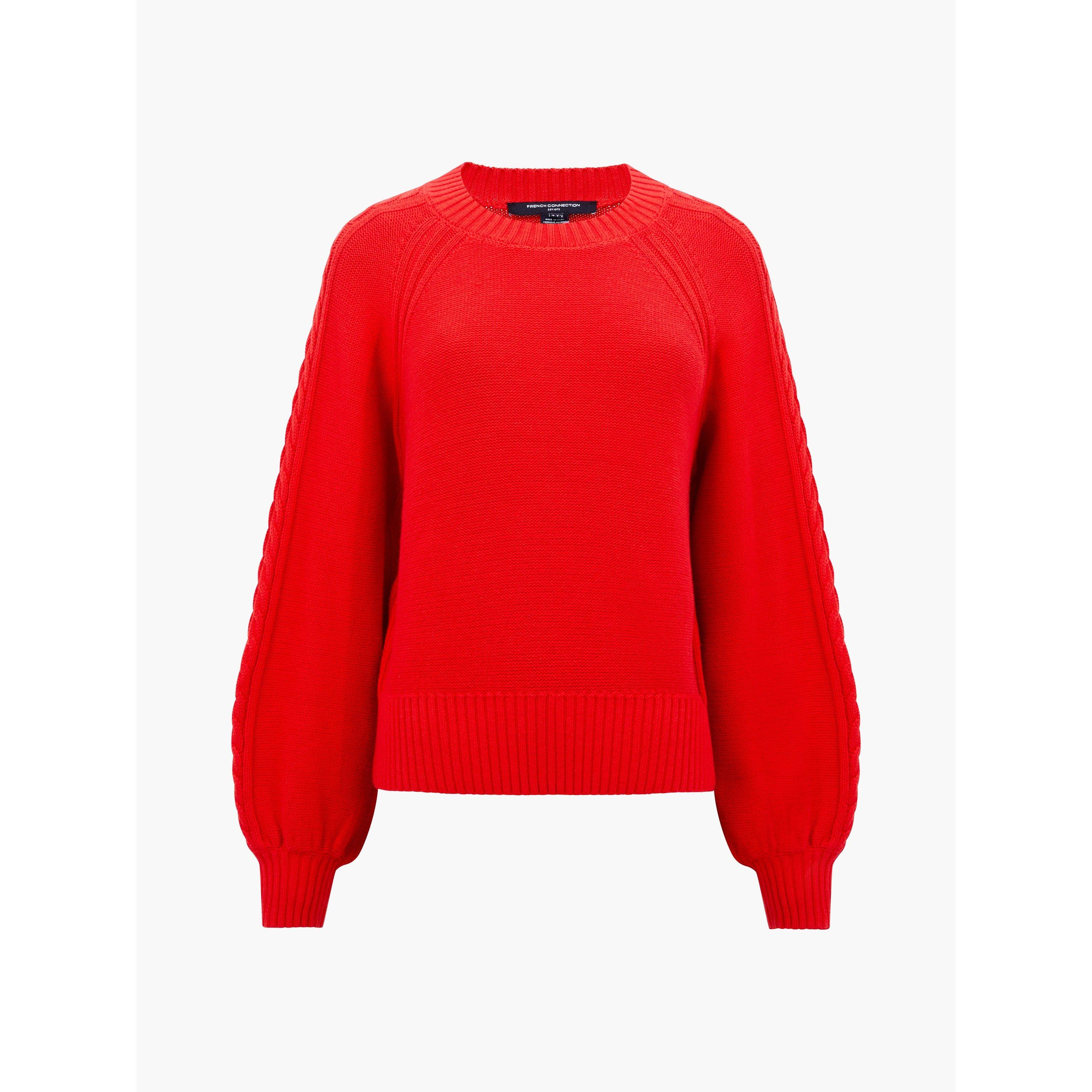 French Connection Women's Lily Cable Knit Crew Neck Jumper - Scarlet Red - 14 (L)