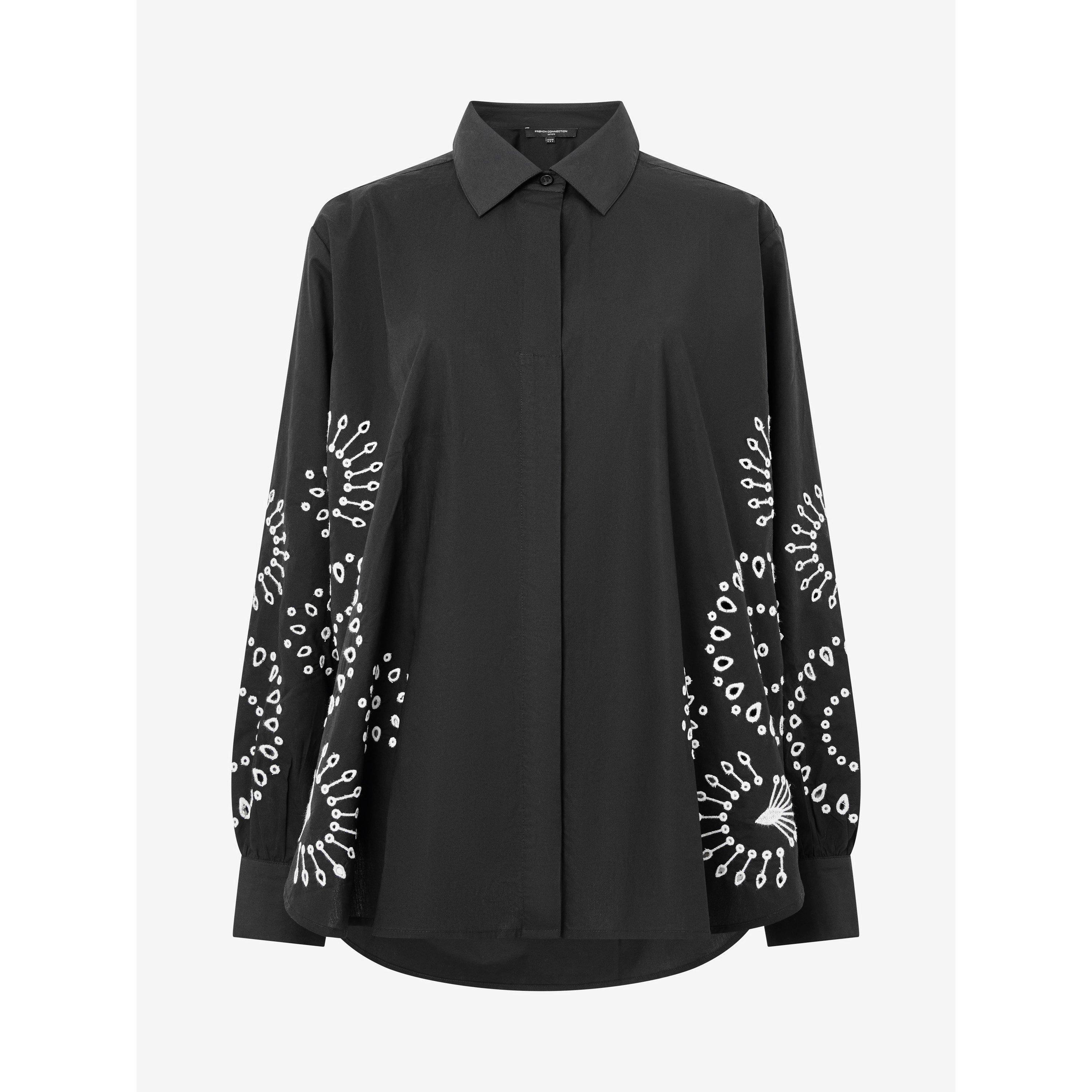 French Connection Women's Cambria Long Sleeve Patterned Shirt - Black/Cream - 8 (XS)