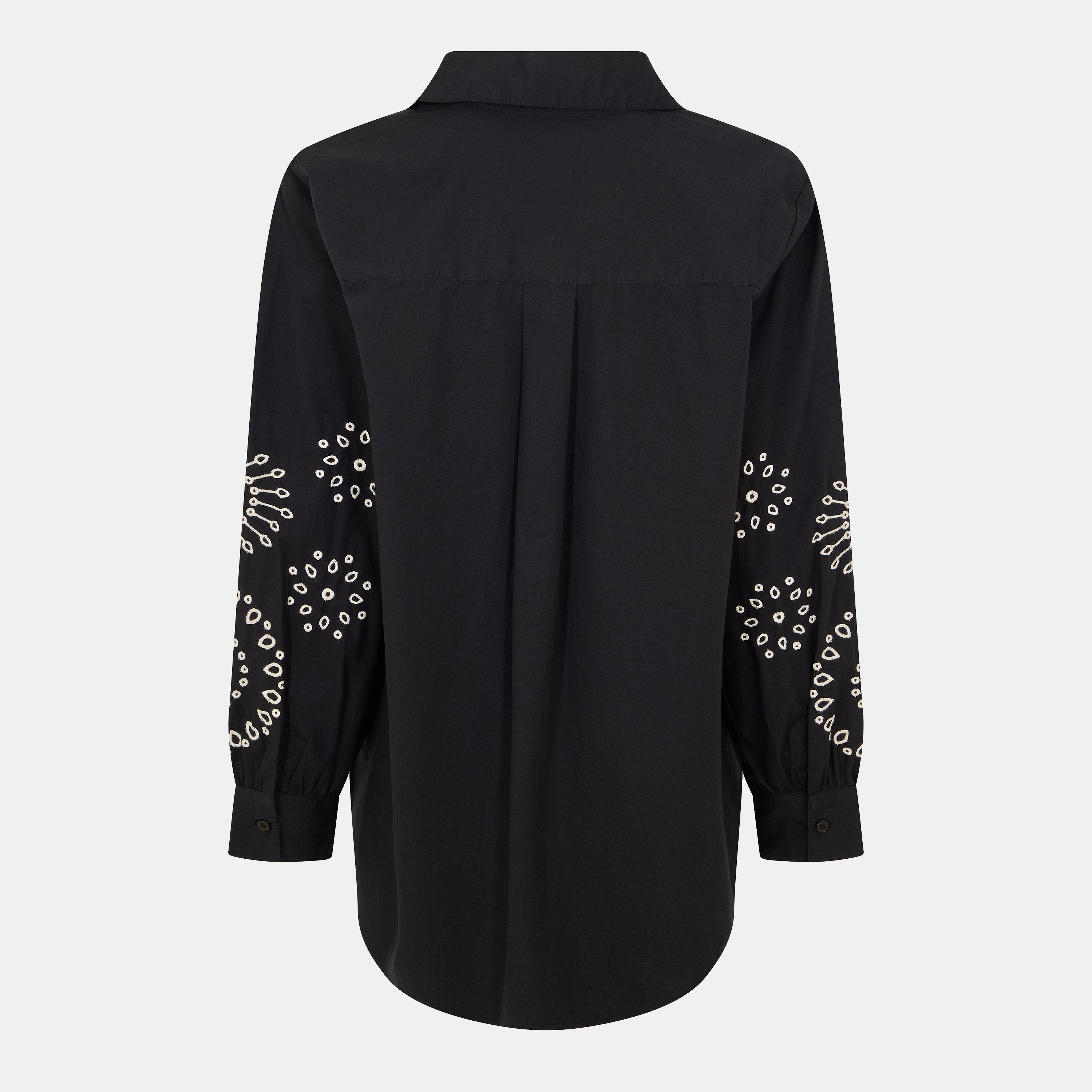 Black/Cream - French Connection - Women's Cambria Embossed Long-Sleeve Patterned Shirt - 2