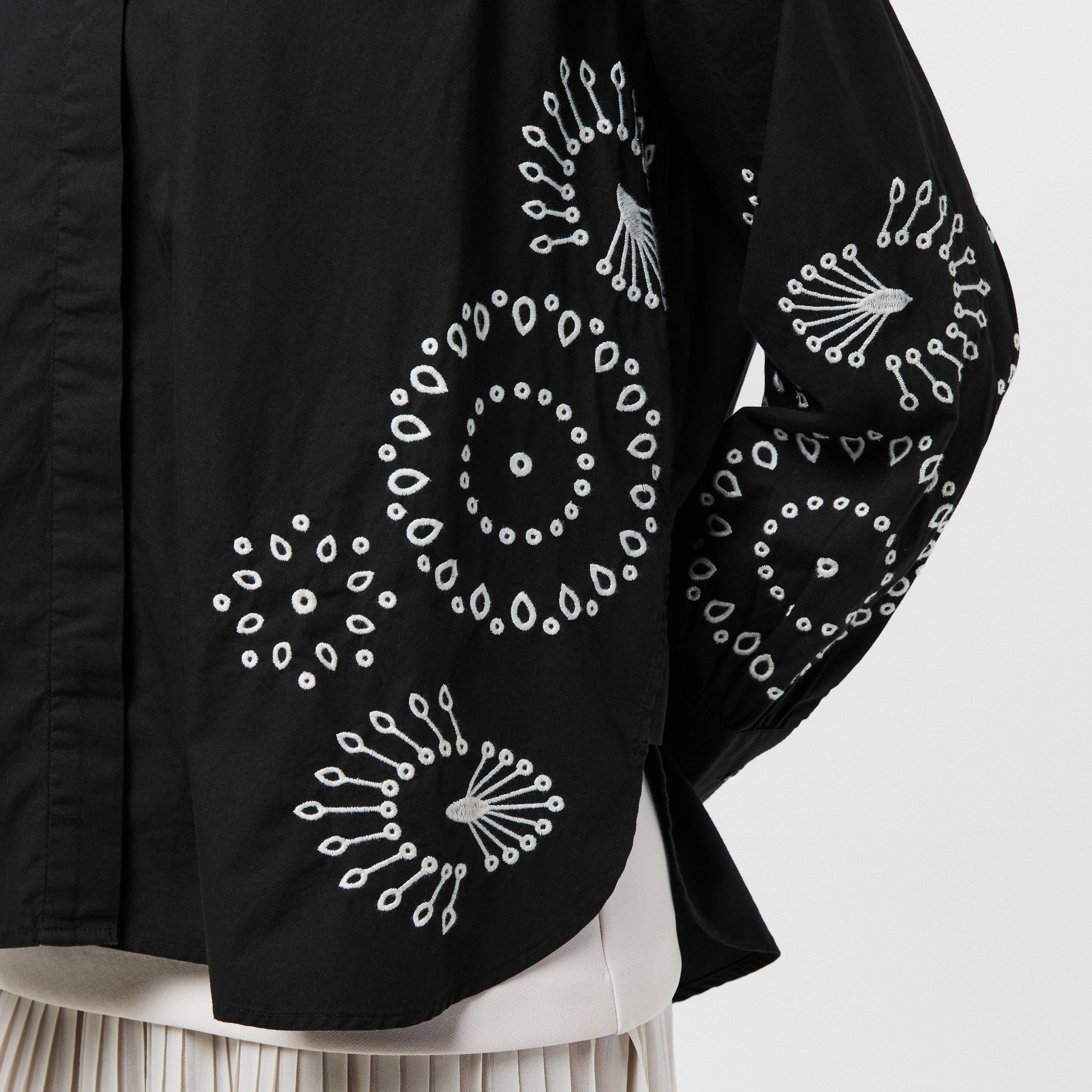 Black/Cream - French Connection - Women's Cambria Embossed Long-Sleeve Patterned Shirt - 5