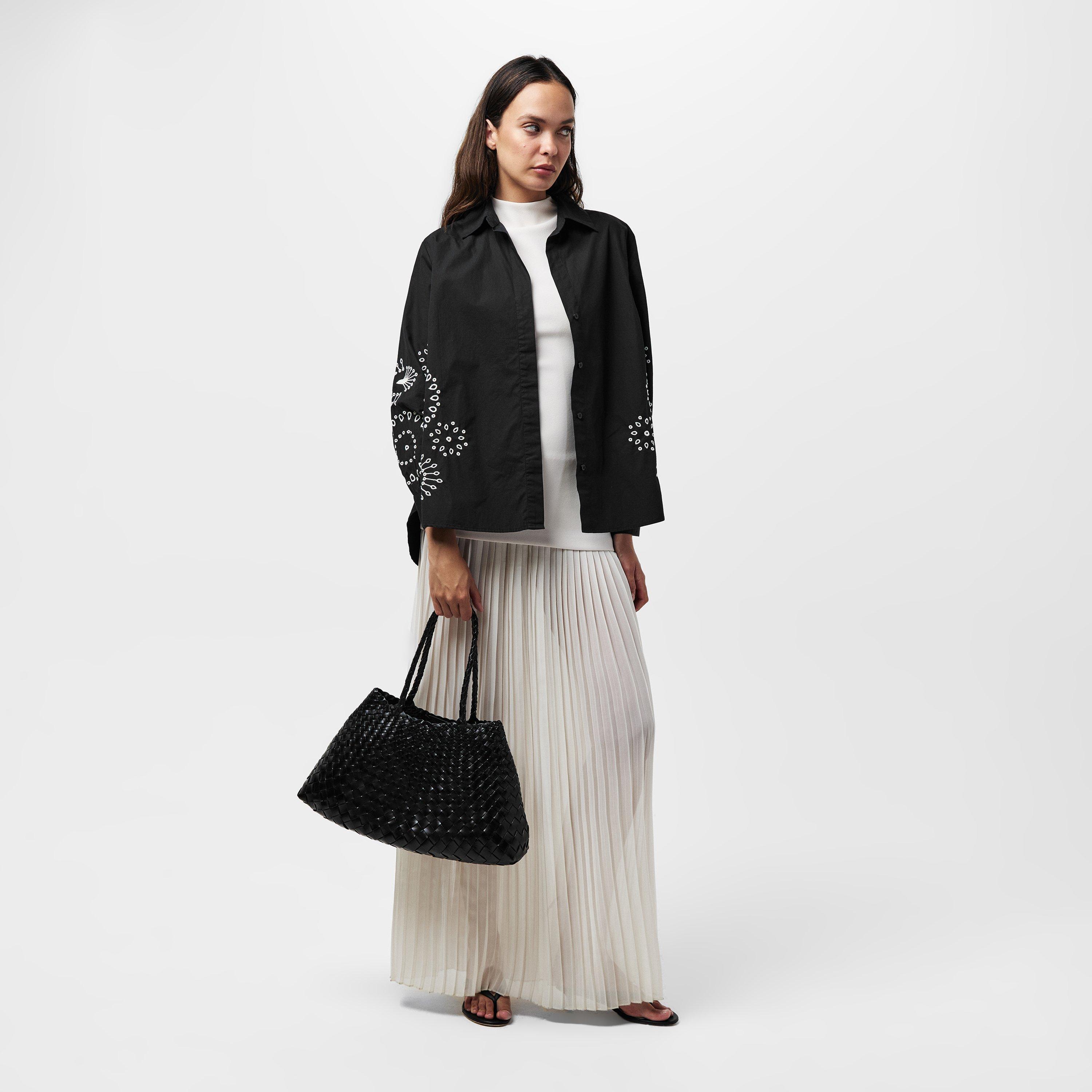 Black/Cream - French Connection - Women's Cambria Embossed Long-Sleeve Patterned Shirt - 6