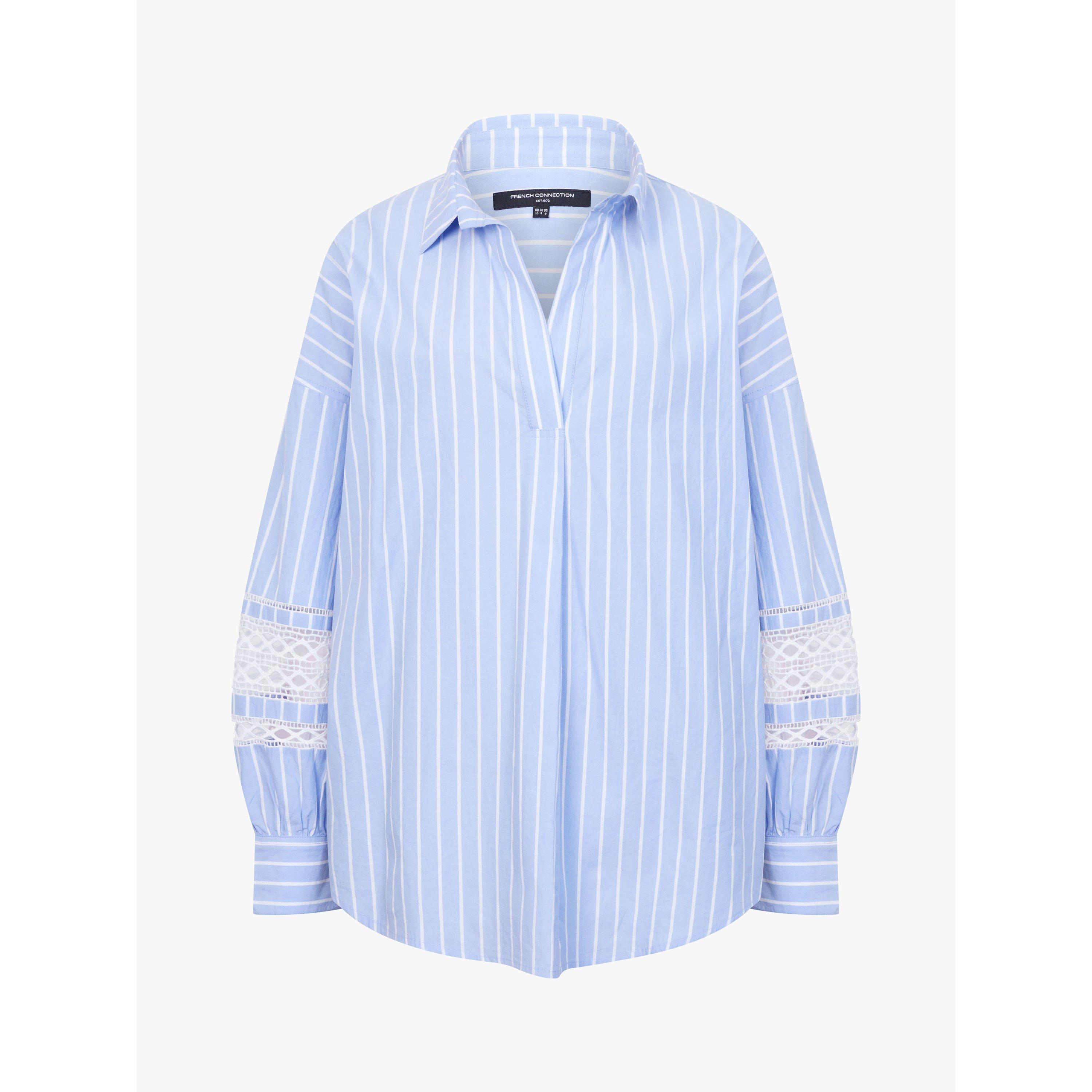 Blue/White - French Connection - Women's Cambria Stripe Embroidered Long-Sleeve Patterned Shirt - 1