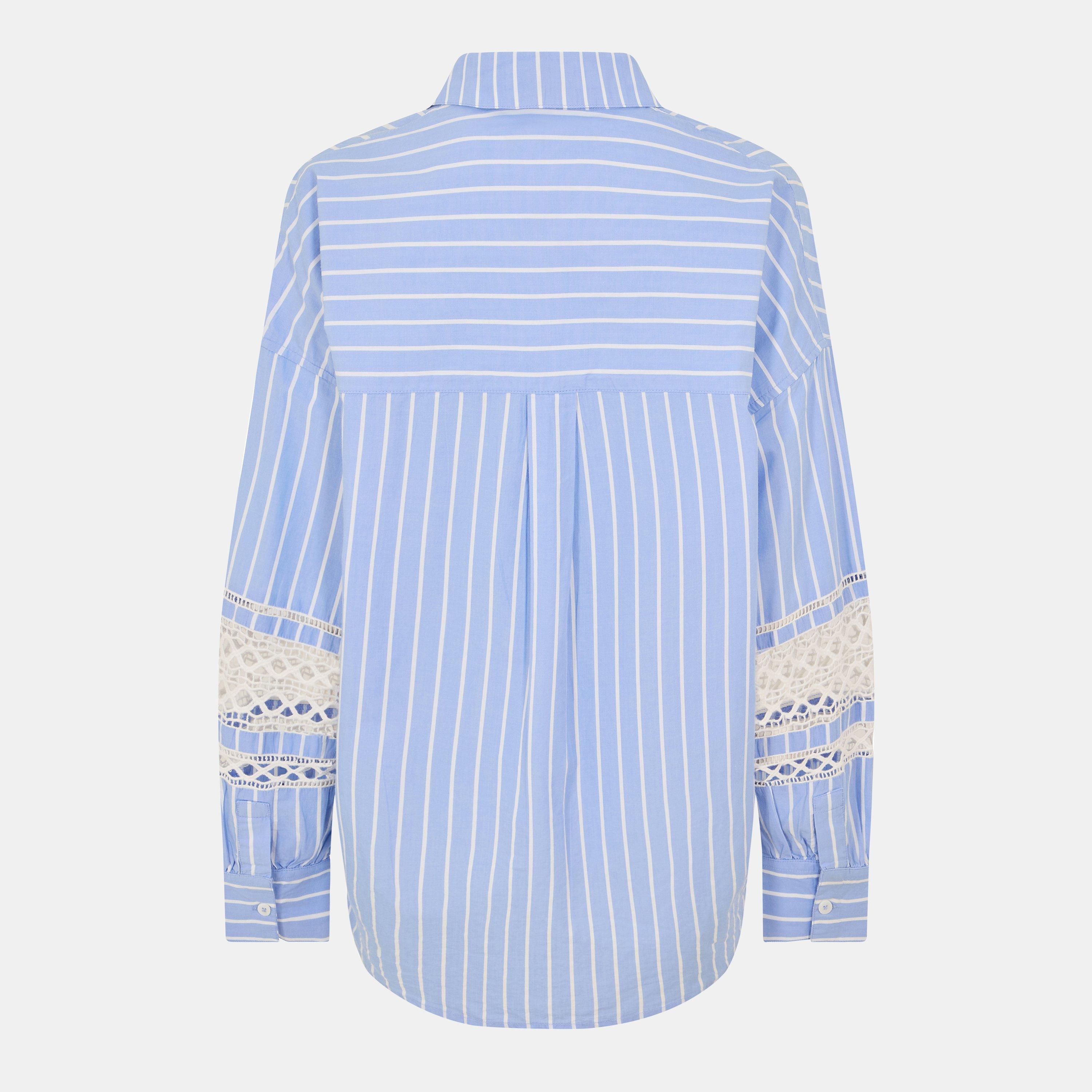 Blue/White - French Connection - Women's Cambria Stripe Embroidered Long-Sleeve Patterned Shirt - 2