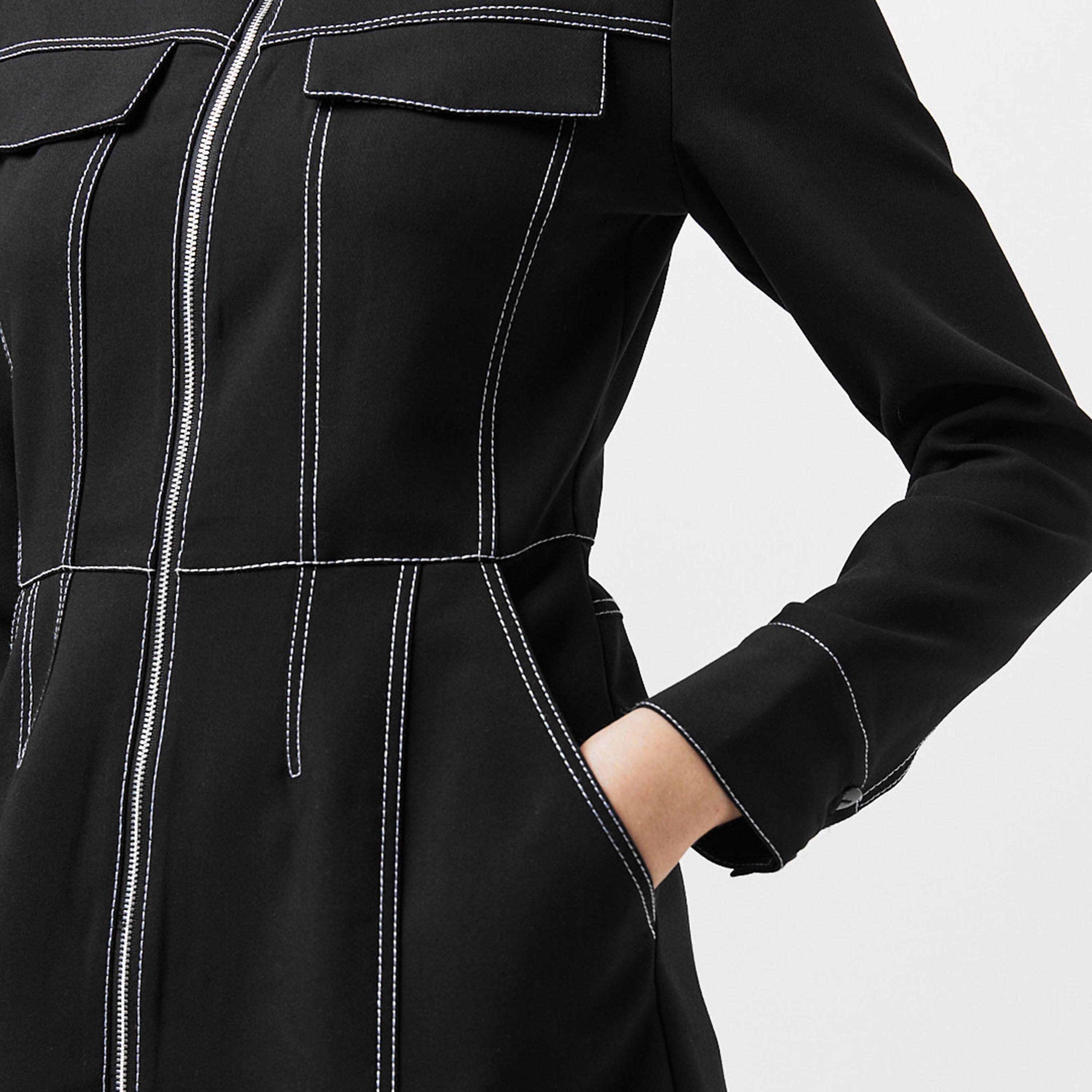 Black - French Connection - Women's Azra Twill Contrast Stitching Mini Dress - 4
