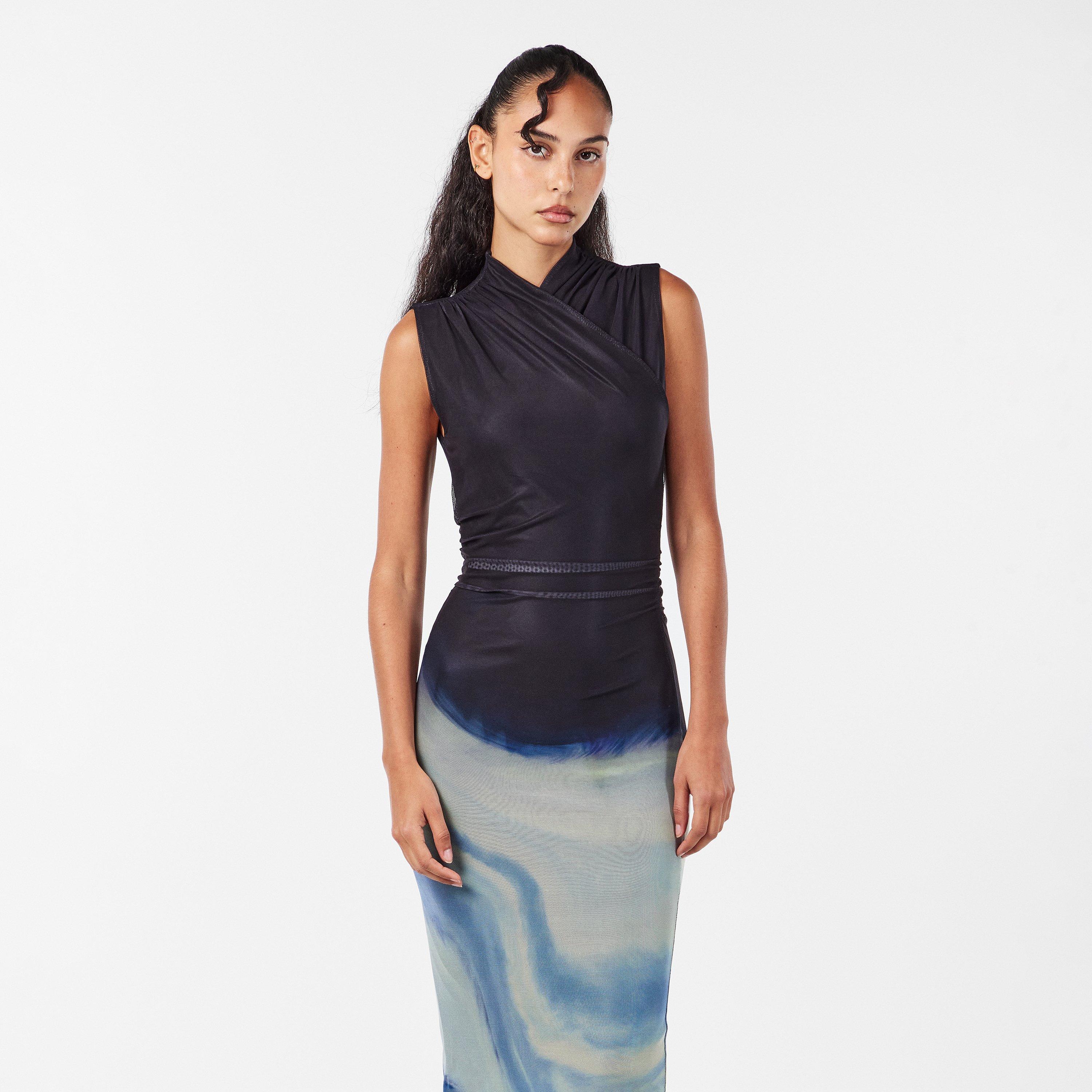 Navy/Sky Blue - French Connection - Women's Toni Wrap Neck A Line Dress - 3