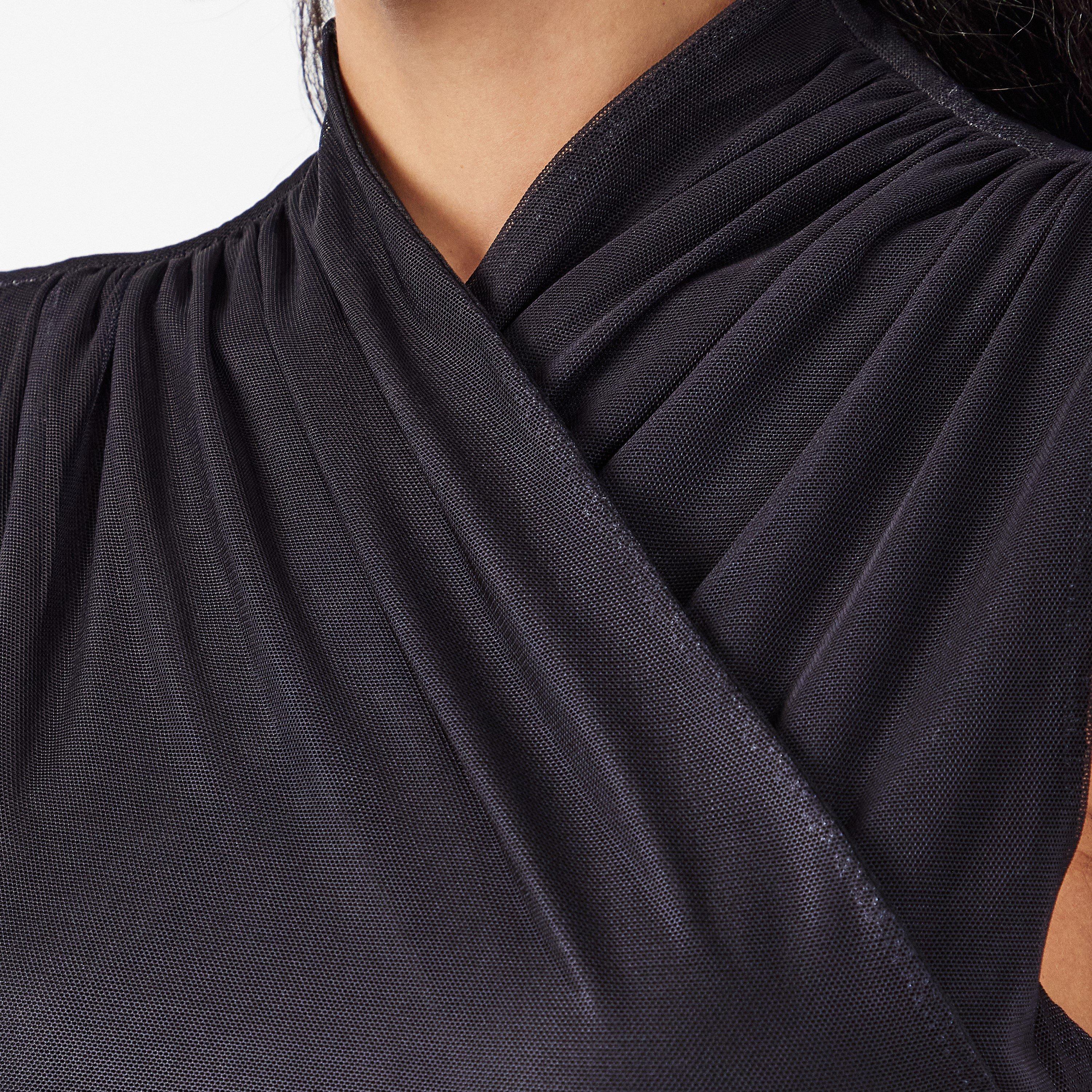 Navy/Sky Blue - French Connection - Women's Toni Wrap Neck A Line Dress - 5