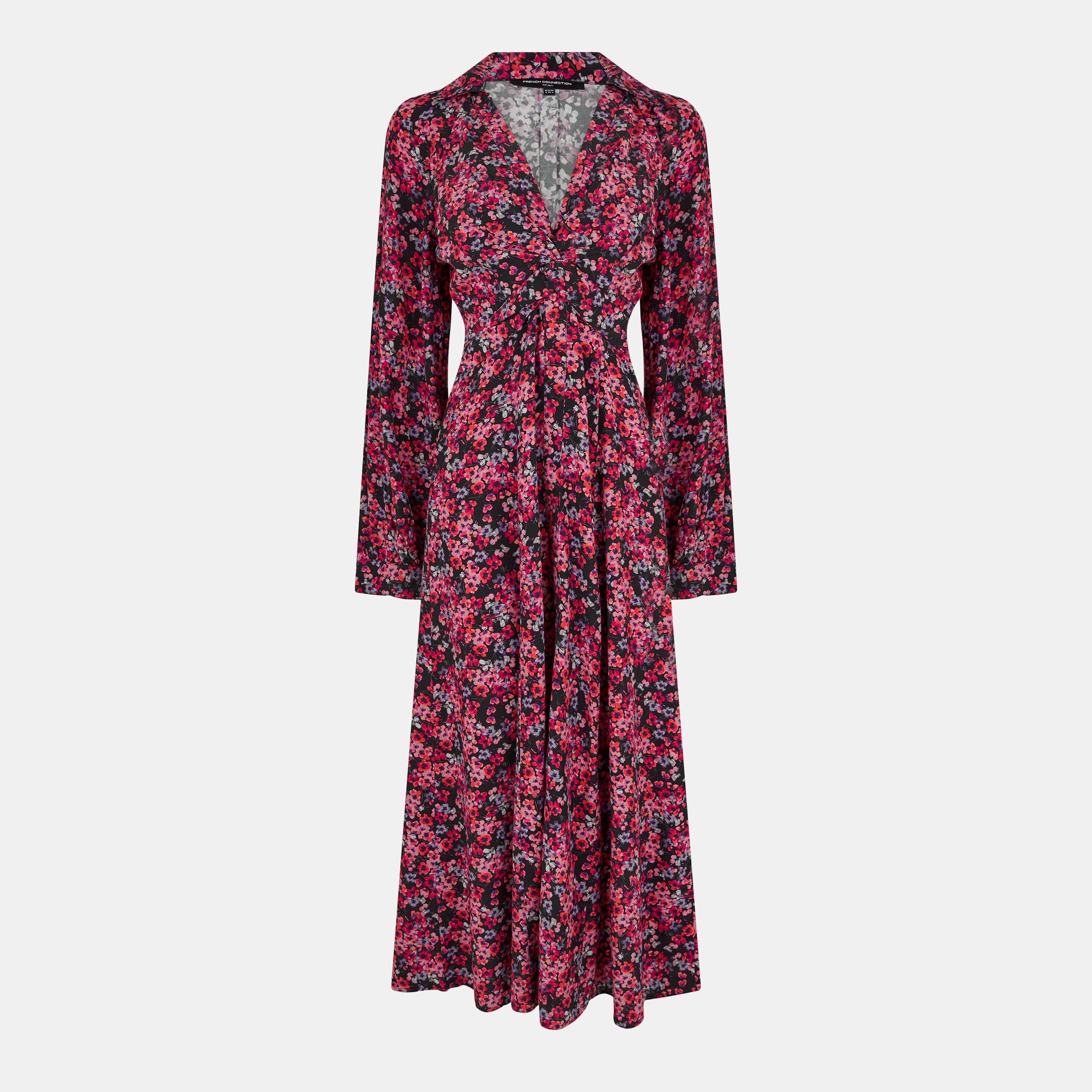 French Connection Women's Jennifer Midi A-Line Dress - Black/Pink Mti - 14 (L)