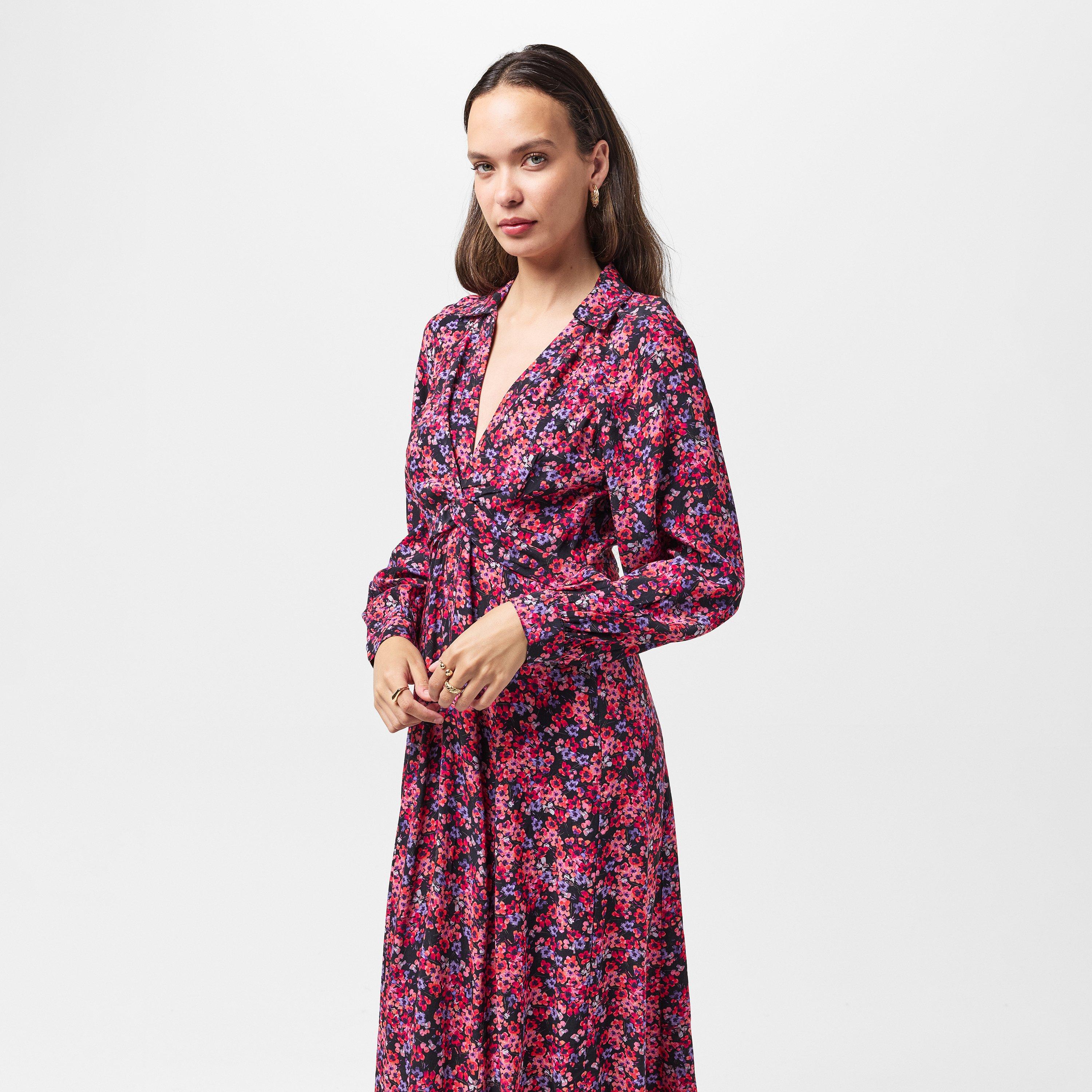 Black/Pink Mti - French Connection - Women's Jennifer Midi A-Line Dress - 3