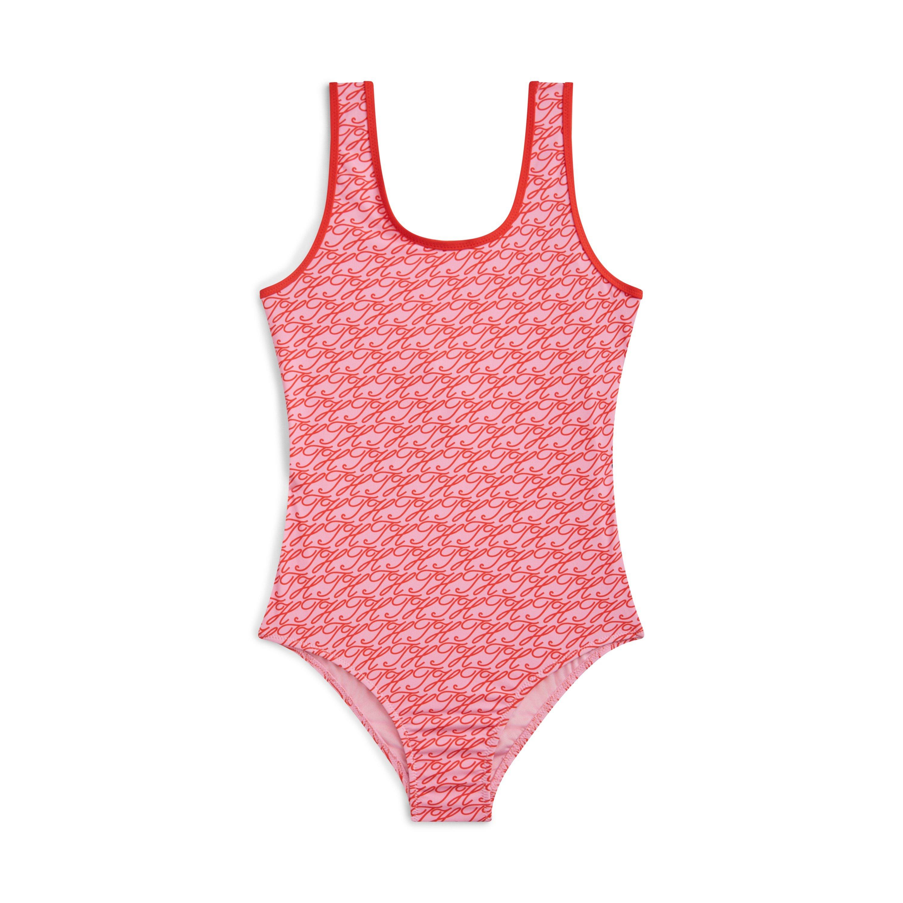 Tommy Hilfiger Girls Kids' Scoop Neck Swimsuit - Script Rose 0Jz - 14-16Y