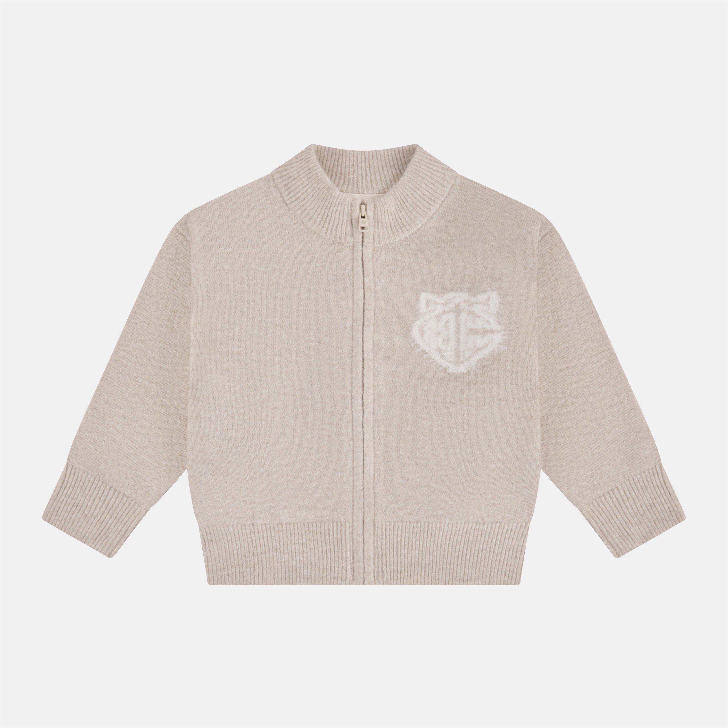 Beige - The Couture Club - Juniors Monogram Fluffy Knit Zip Through