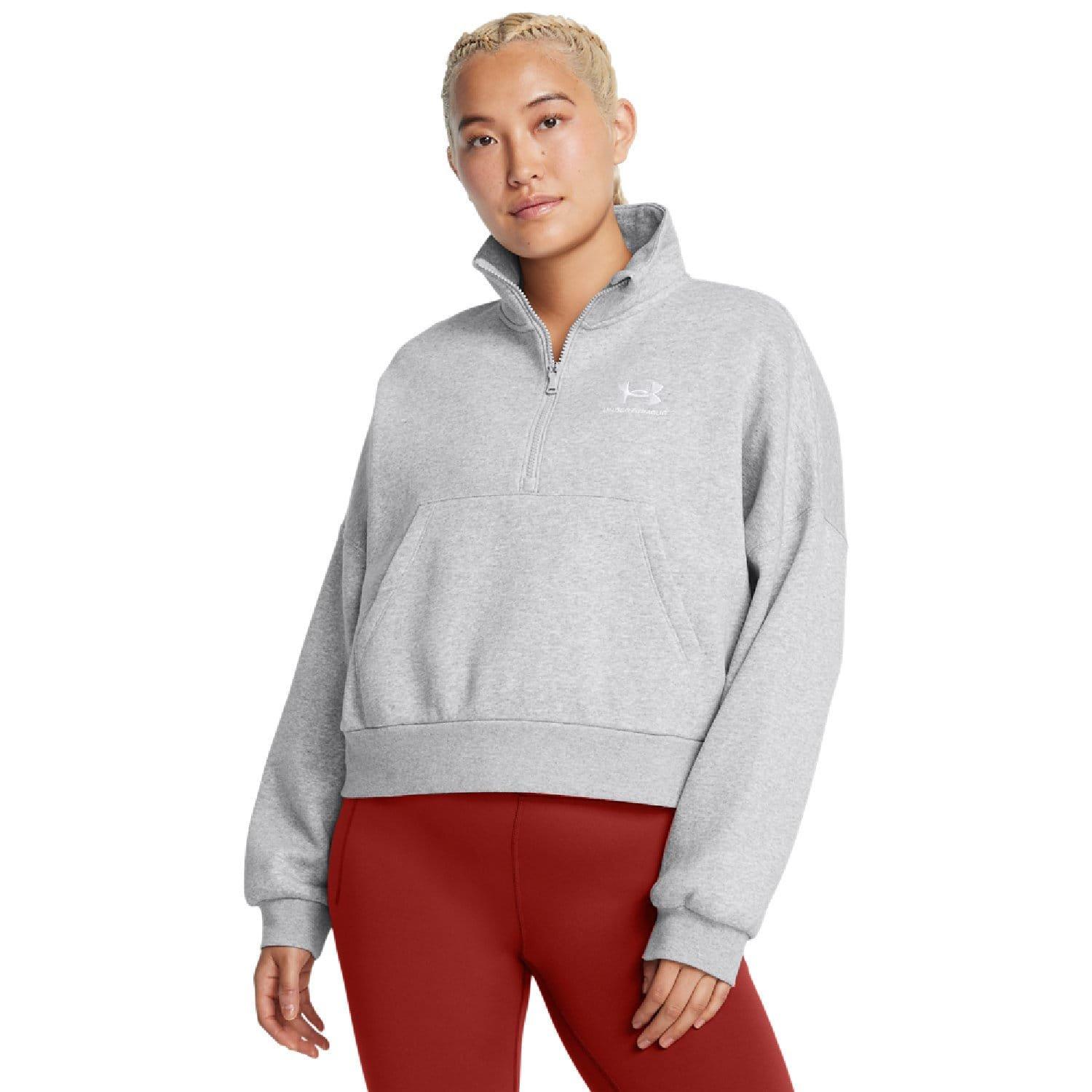 Grey - Under Armour - Icon Fleece Oversized 1/2 Zip Top - 1