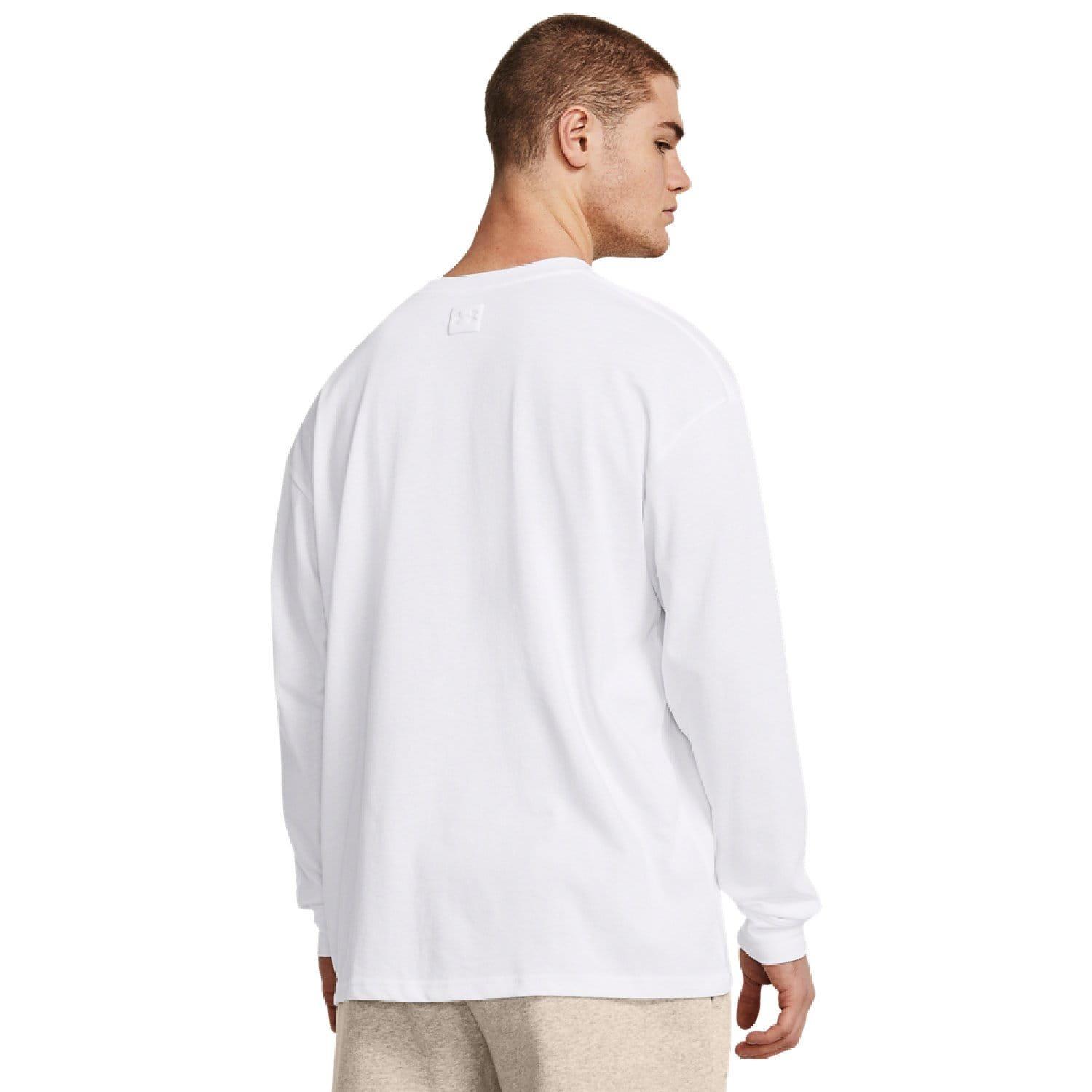 White - Under Armour - Heavyweight Tonal Wordmark Long Sleeve T-Shirt - 2