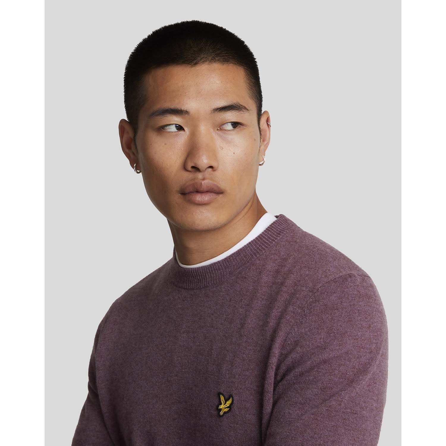 Purple - Lyle and Scott - Lambswool Blend Crew Neck Jumper - 4