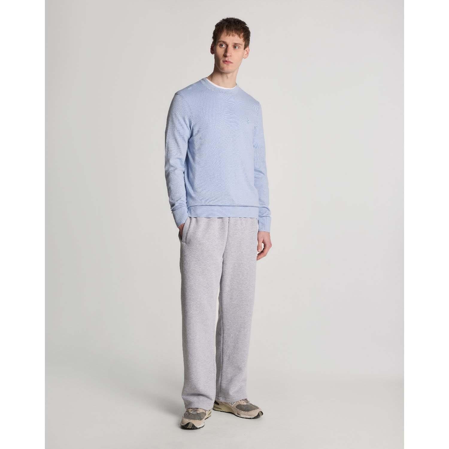 Blue - Lyle and Scott - Tonal Superfine Cotton Crew Neck Jumper - 2