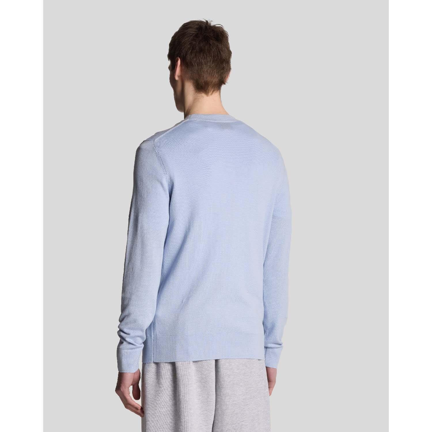 Blue - Lyle and Scott - Tonal Superfine Cotton Crew Neck Jumper - 3