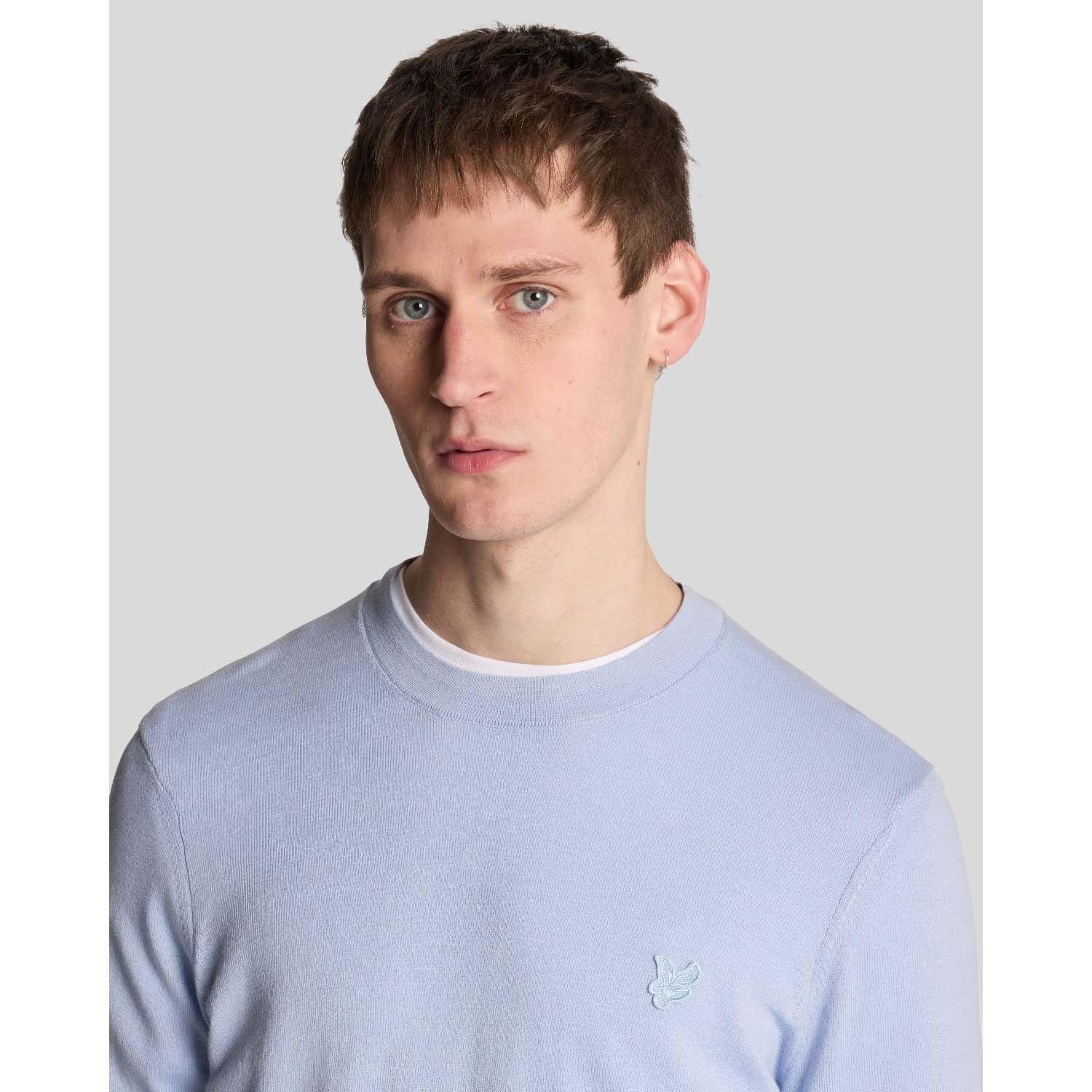 Blue - Lyle and Scott - Tonal Superfine Cotton Crew Neck Jumper - 4