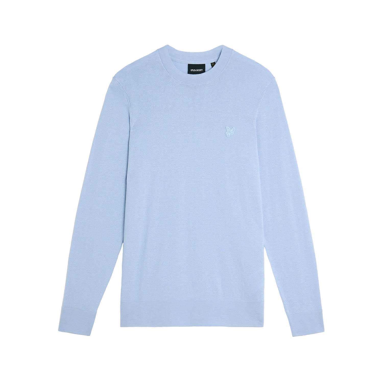 Blue - Lyle and Scott - Tonal Superfine Cotton Crew Neck Jumper - 5