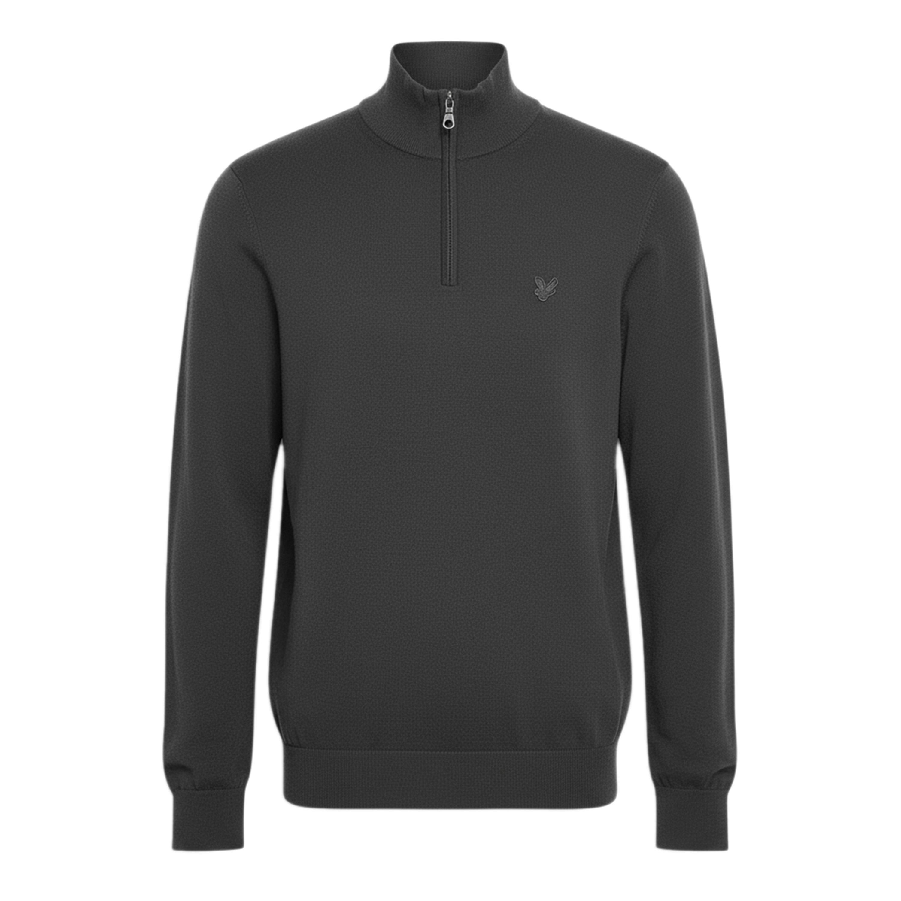 Grey - Lyle and Scott - Tonal Eagle Merino Quarter Zip Jumper - 1