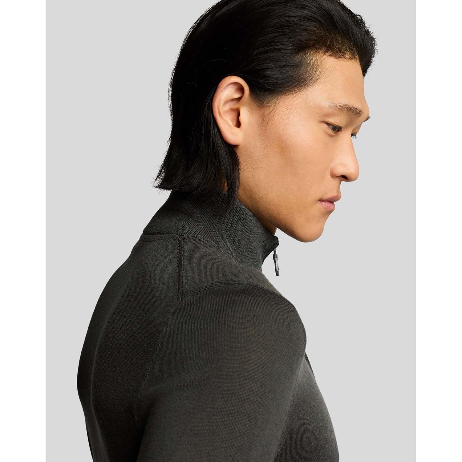 Grey - Lyle and Scott - Tonal Eagle Merino Quarter Zip Jumper - 4