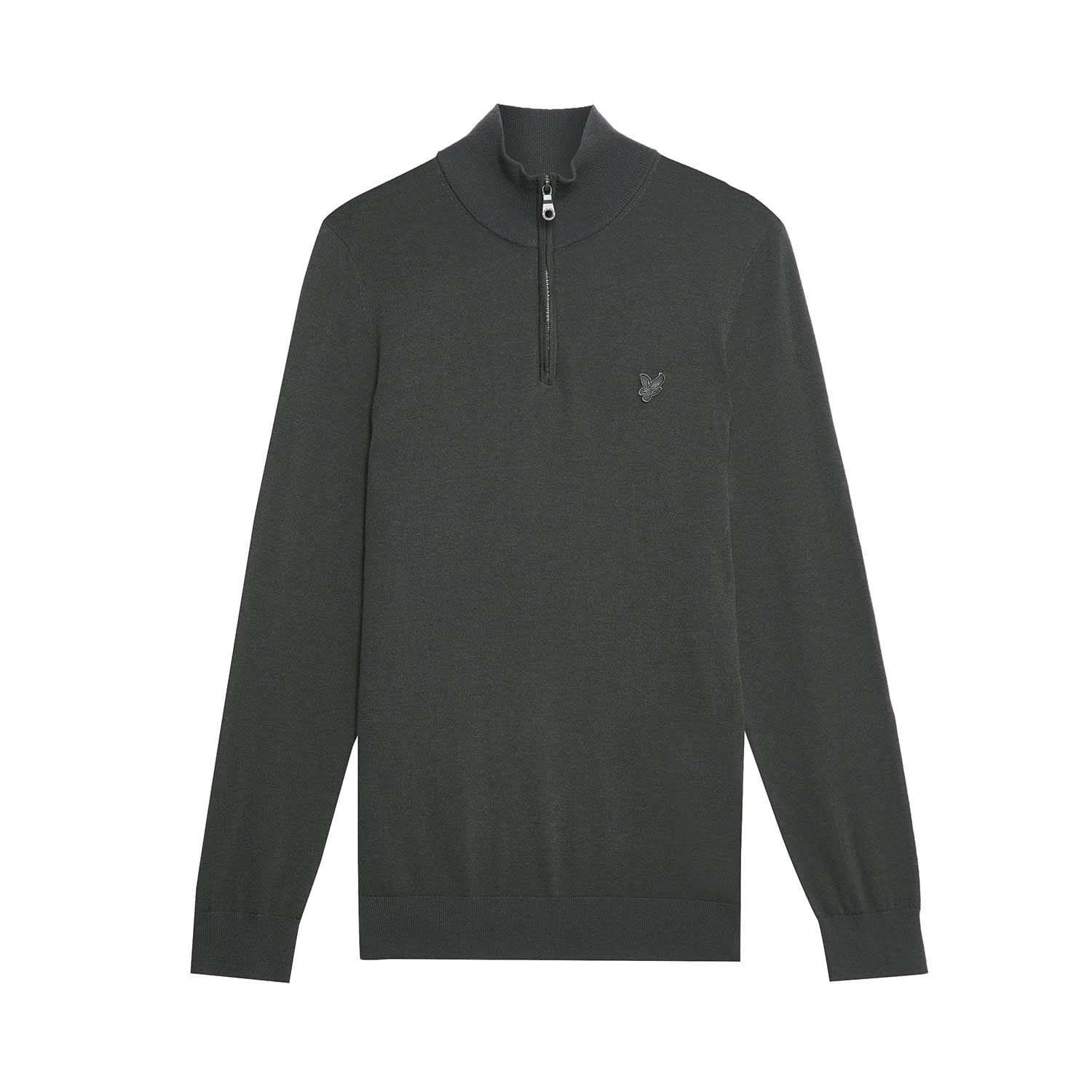 Grey - Lyle and Scott - Tonal Eagle Merino Quarter Zip Jumper - 5