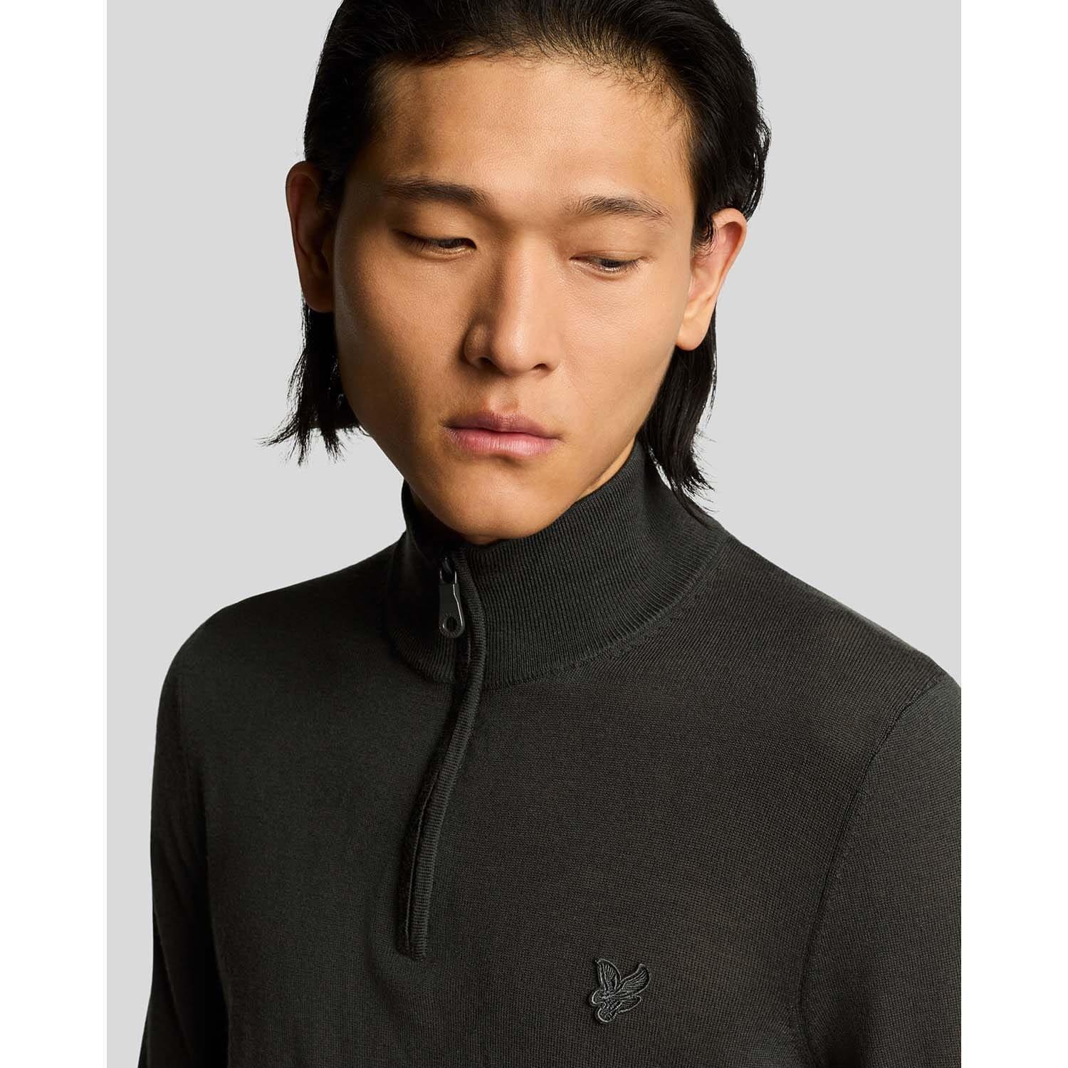 Grey - Lyle and Scott - Tonal Eagle Merino Quarter Zip Jumper - 6