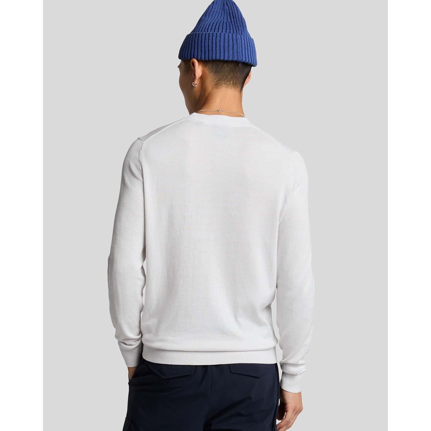White - Lyle and Scott - Tonal Superfine Cotton Crew Neck Jumper - 3
