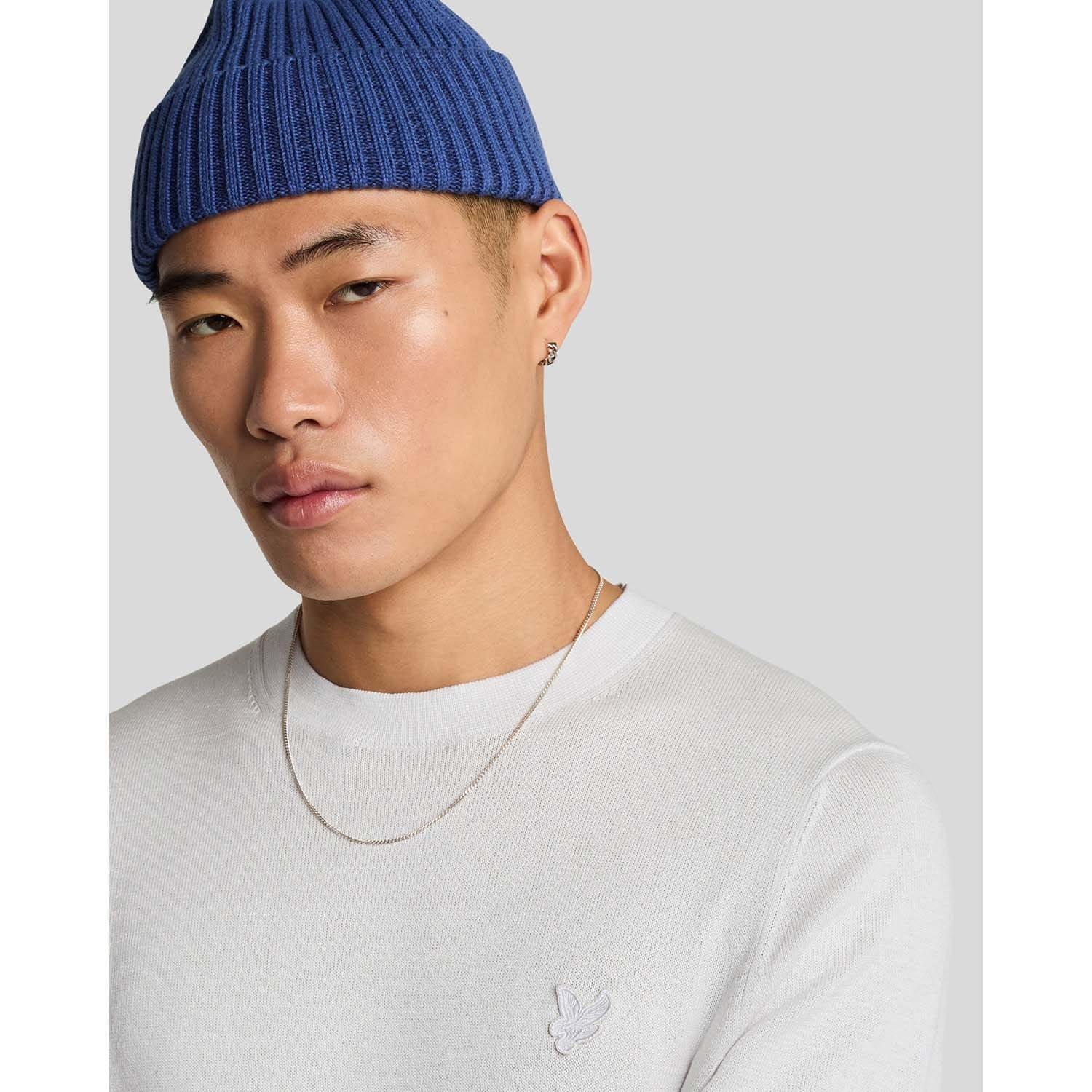 White - Lyle and Scott - Tonal Superfine Cotton Crew Neck Jumper - 4