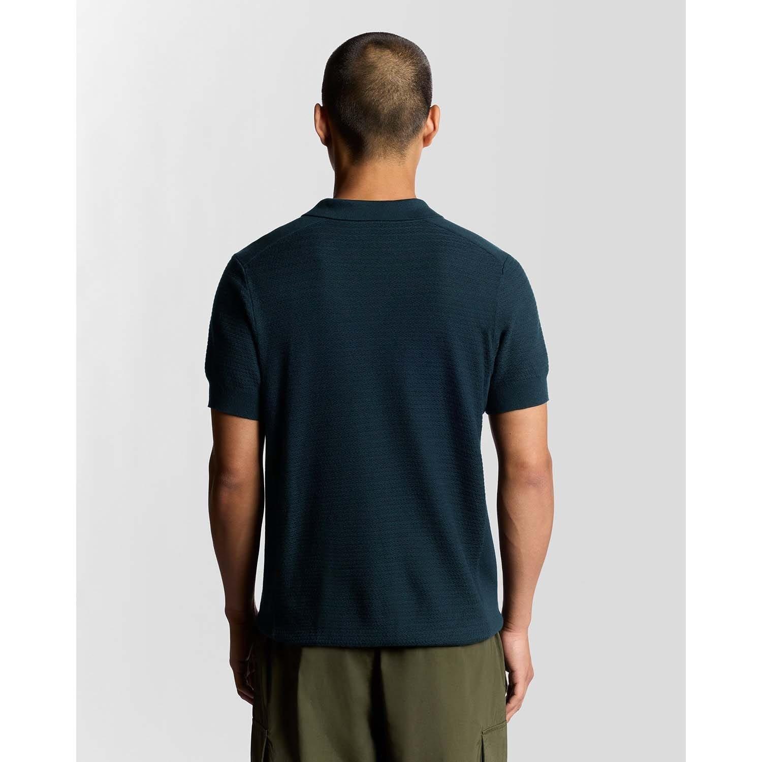 Blue - Lyle and Scott - Herringbone Knitted Polo Shirt - 4