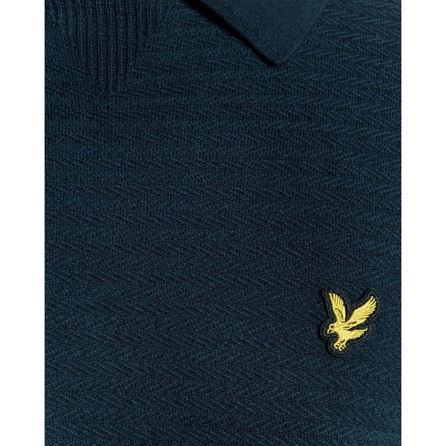Blue - Lyle and Scott - Herringbone Knitted Polo Shirt - 6
