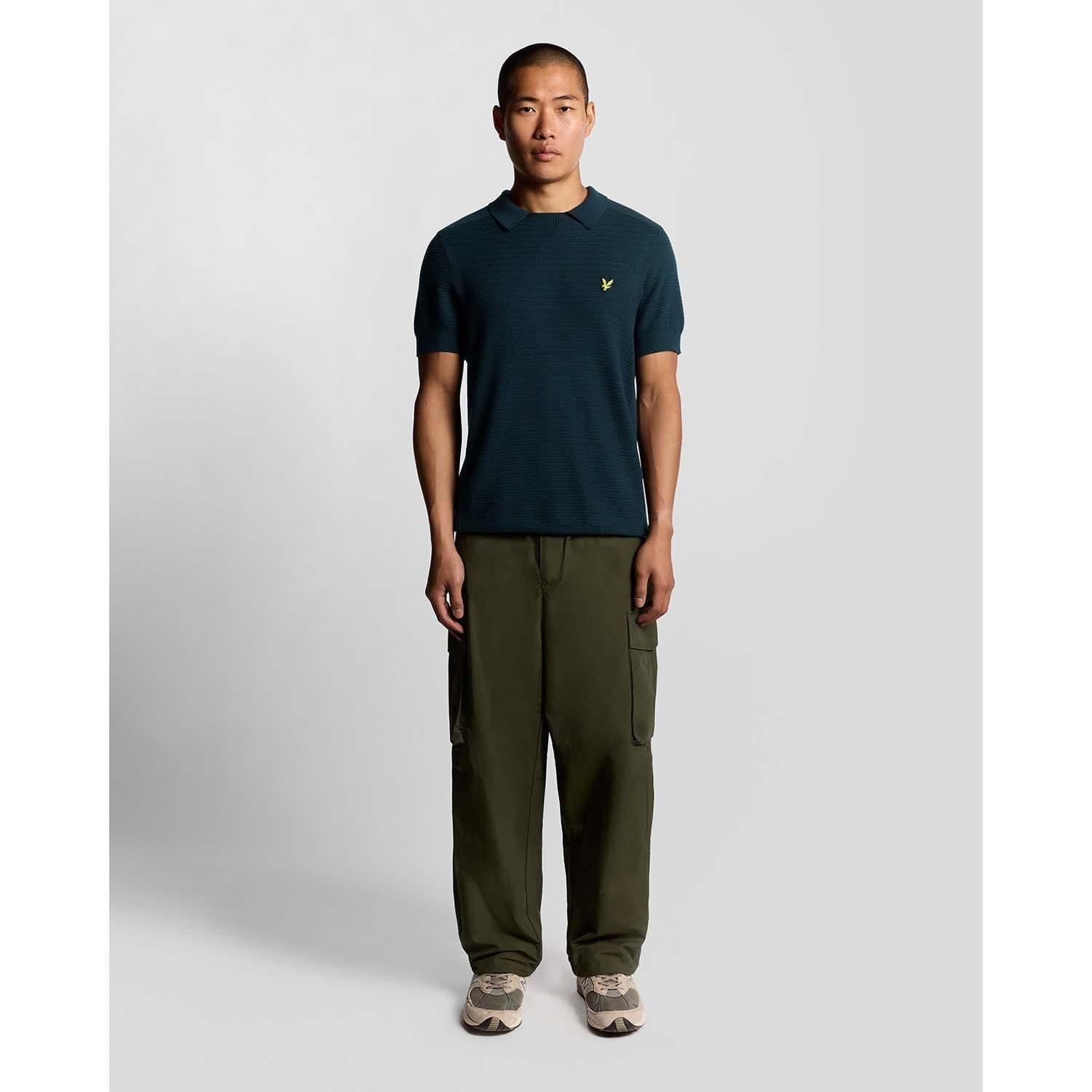 Blue - Lyle and Scott - Herringbone Knitted Polo Shirt - 7